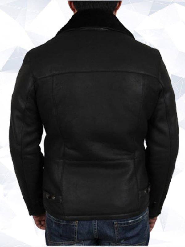 Men’s Black Aviator B3 Real Shearling Sheepskin Leather Bomber Flying Pilot Jacket