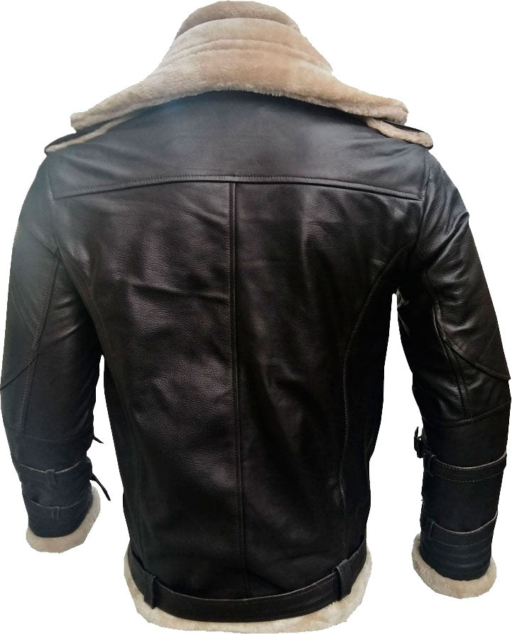 Men’s Double Collar Leather Jacket With Fur