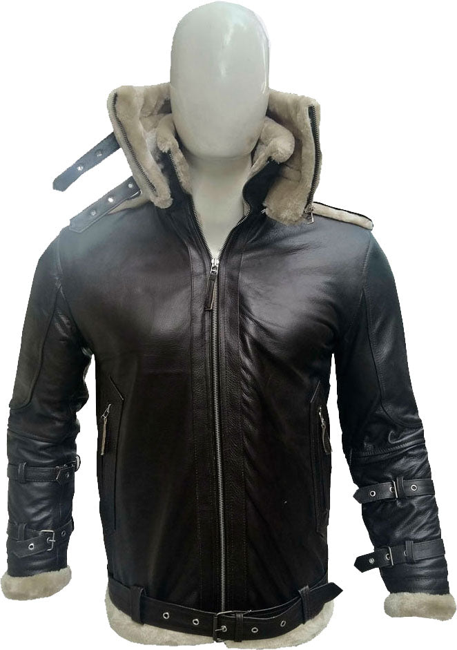 Men’s Double Collar Leather Jacket With Fur