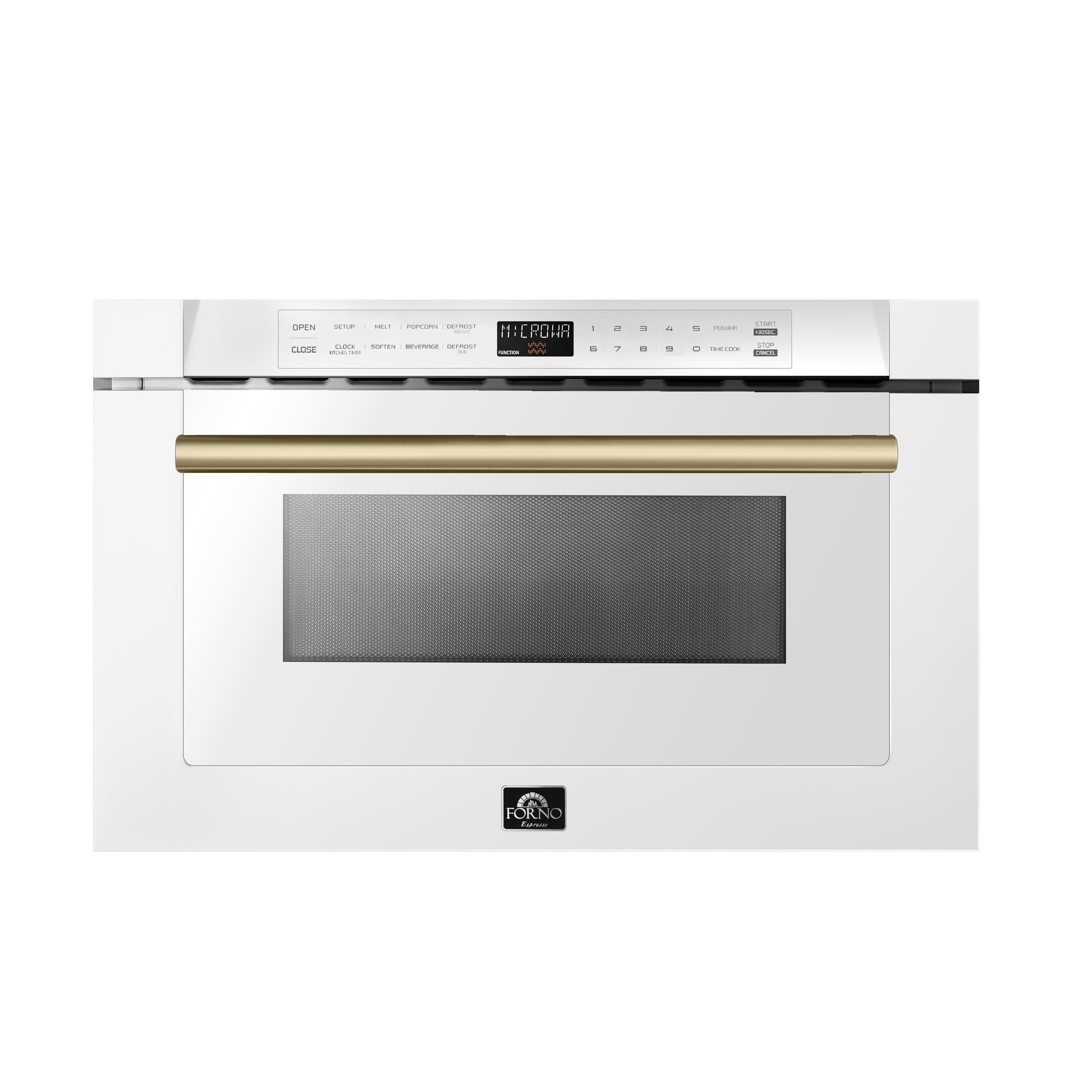 Forno Capoliveri Espresso 24-Inch Microwave Drawer, White, 1.2 cu.ft, 900 Watts, Built-In, Touch Control LCD Display, Auto-Touch Open/Close, 11 Power Levels, Sensor Cooking
