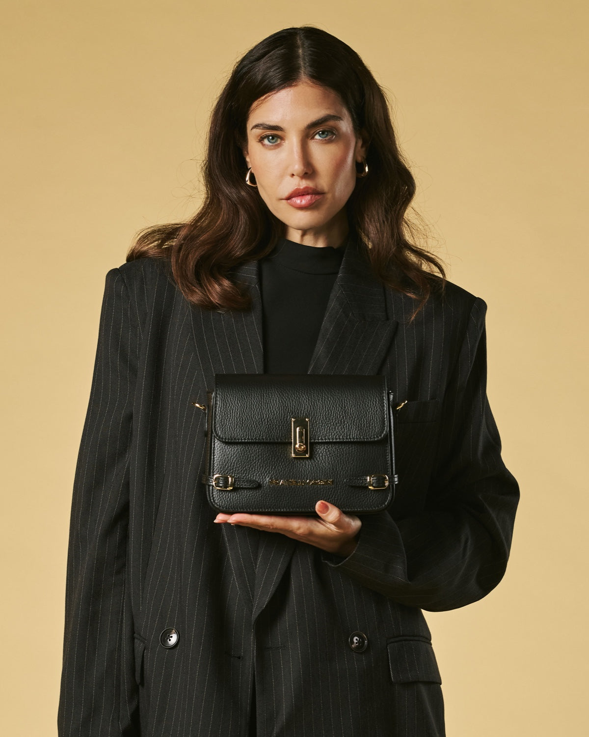 Mirella (black) - Italian calf leather women's crossbody bag (with shoulder strap)