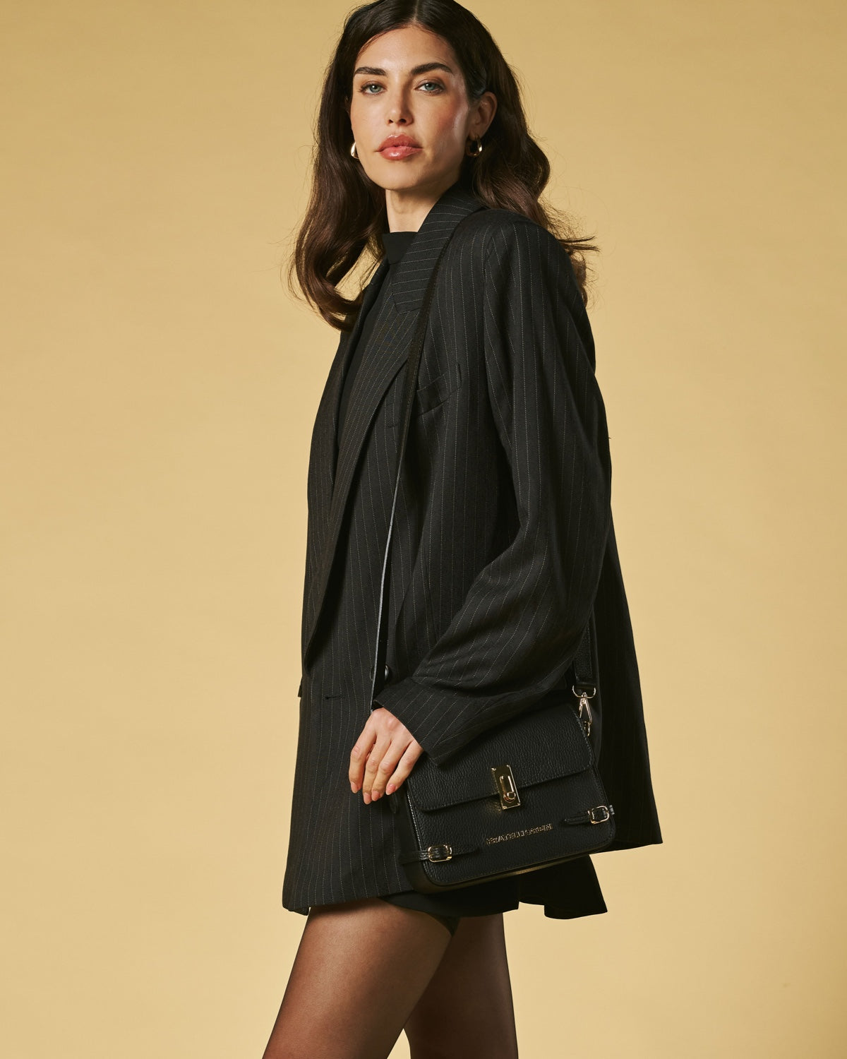 Mirella (black) - Italian calf leather women's crossbody bag (with shoulder strap)