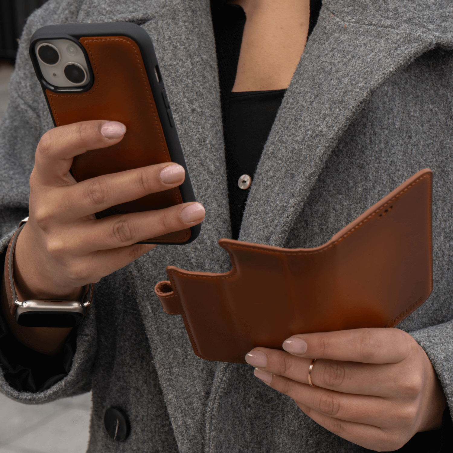 iPhone 16 Series Brown Leather Wallet Case - New York