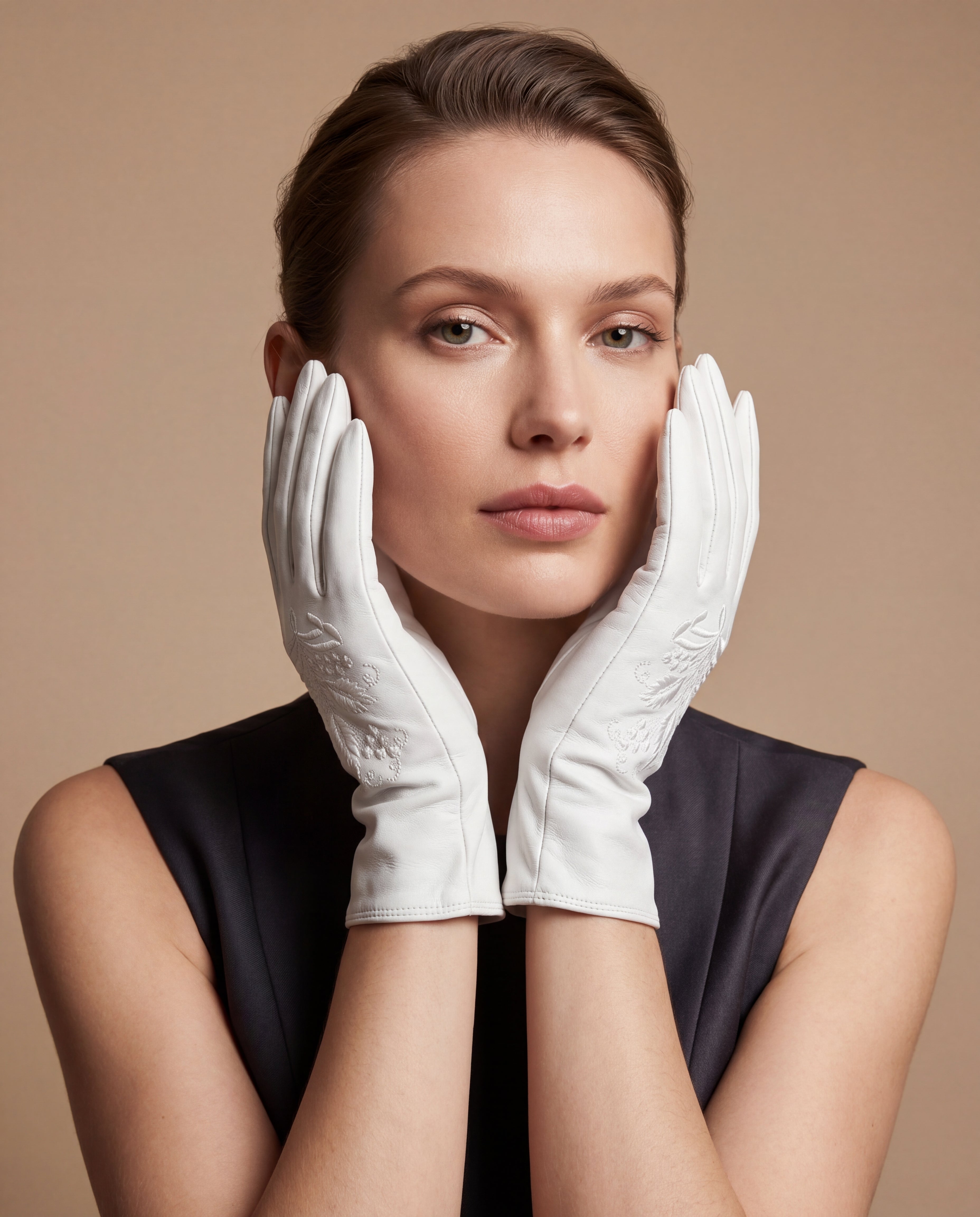PZ01 (white) – Embroidered unlined Italian lambskin opera gloves