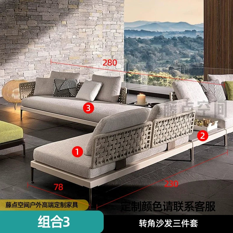 Scandinavian Corner Teak Rainproof Rattan Furniture