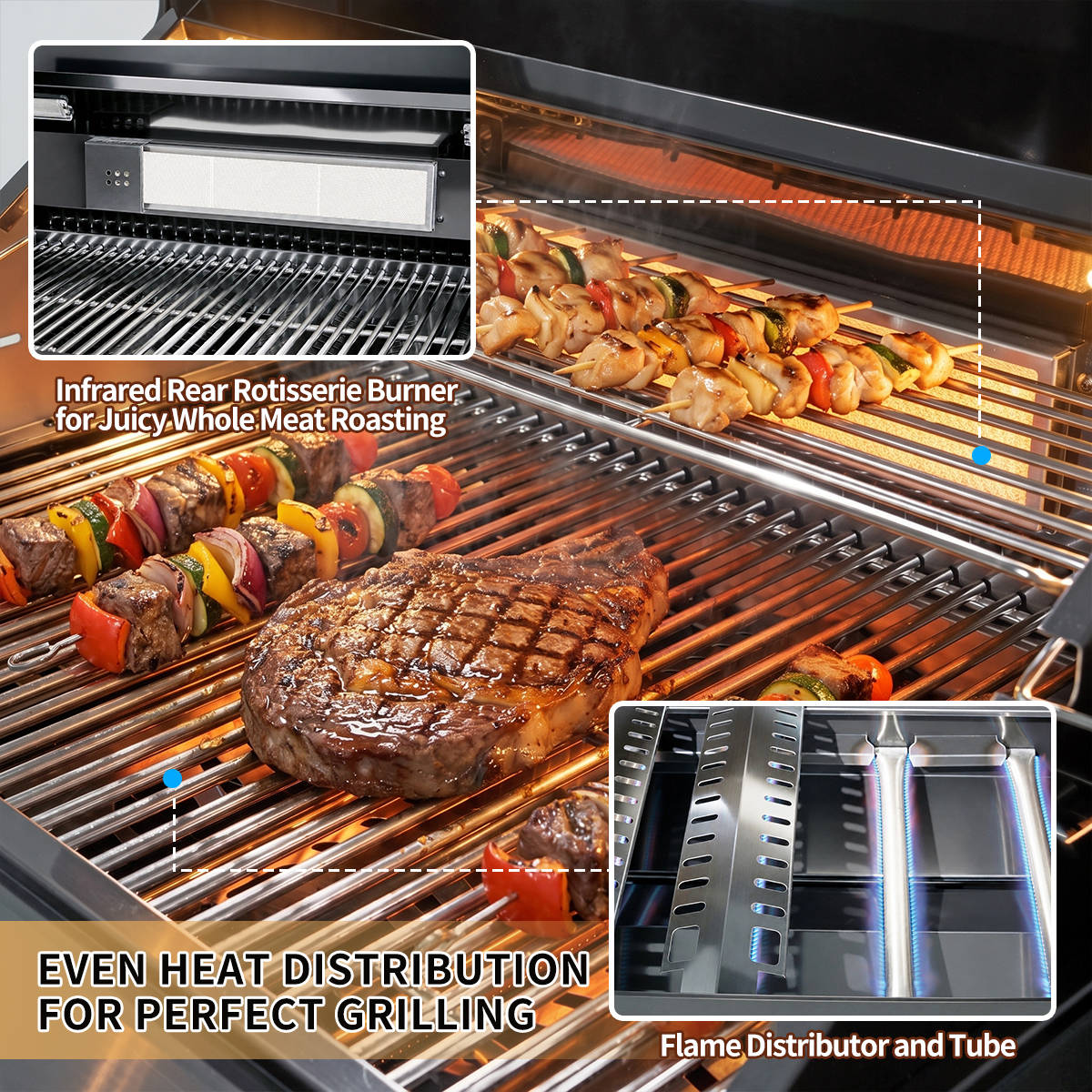 104" 4-Burner 72,000 BTU Black Outdoor Kitchen Bar Barbecue Island Grill + Wine Cooler + Sink