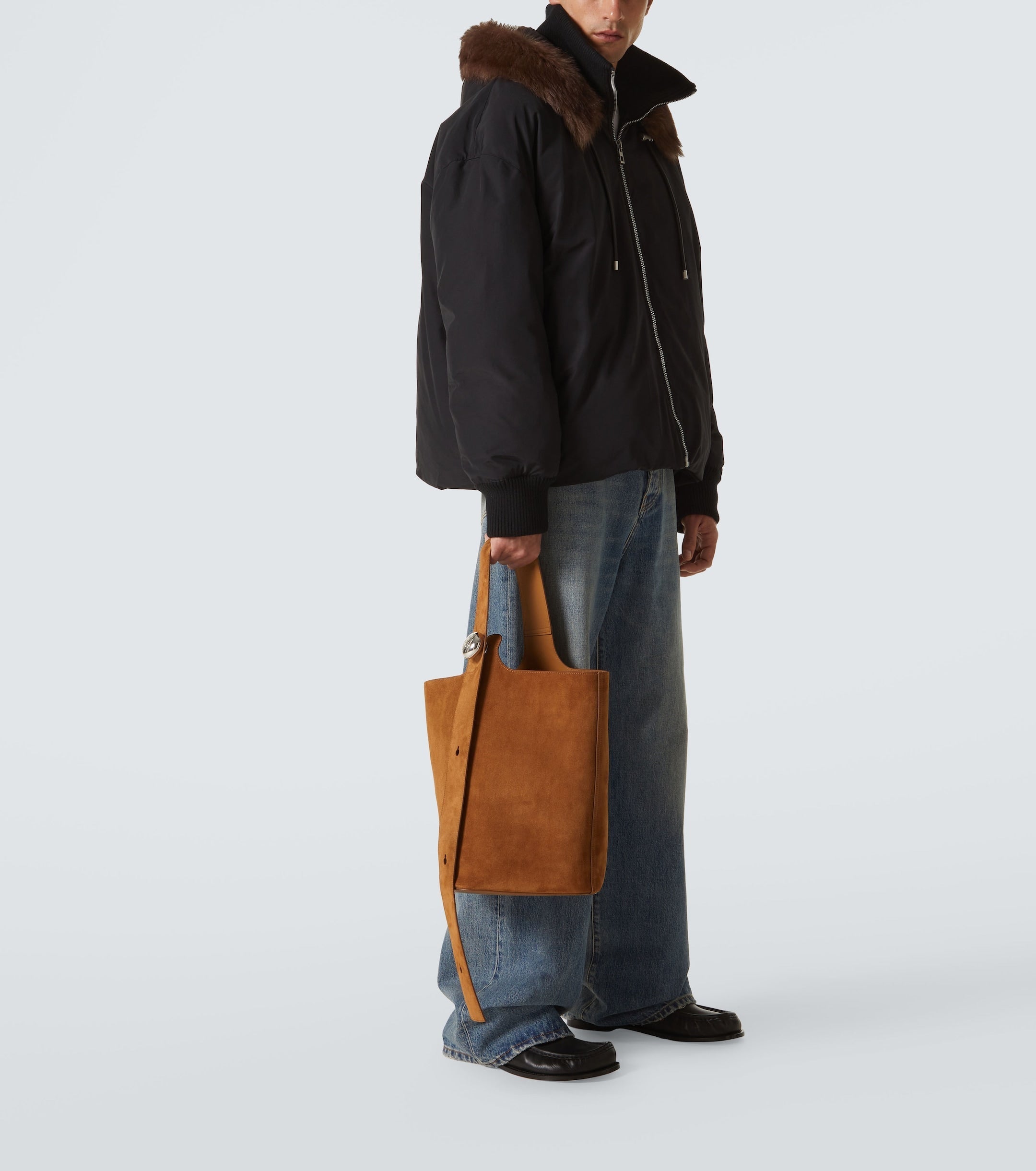 Loewe Men Shearling-Trimmed Cotton-Blend Jacket