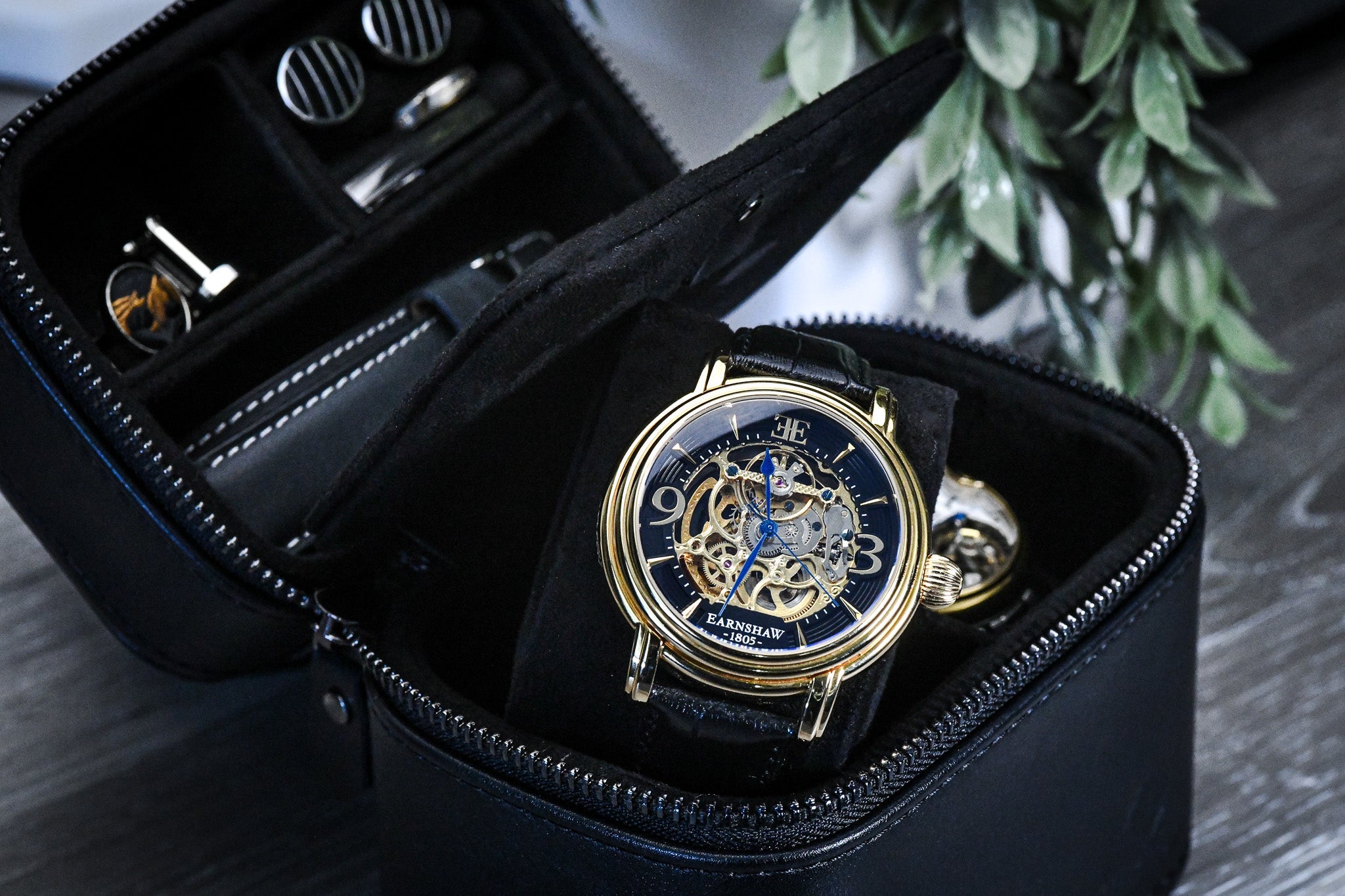 Watch and Jewelry Travel Case - Genuine Leather - Obsedian Black