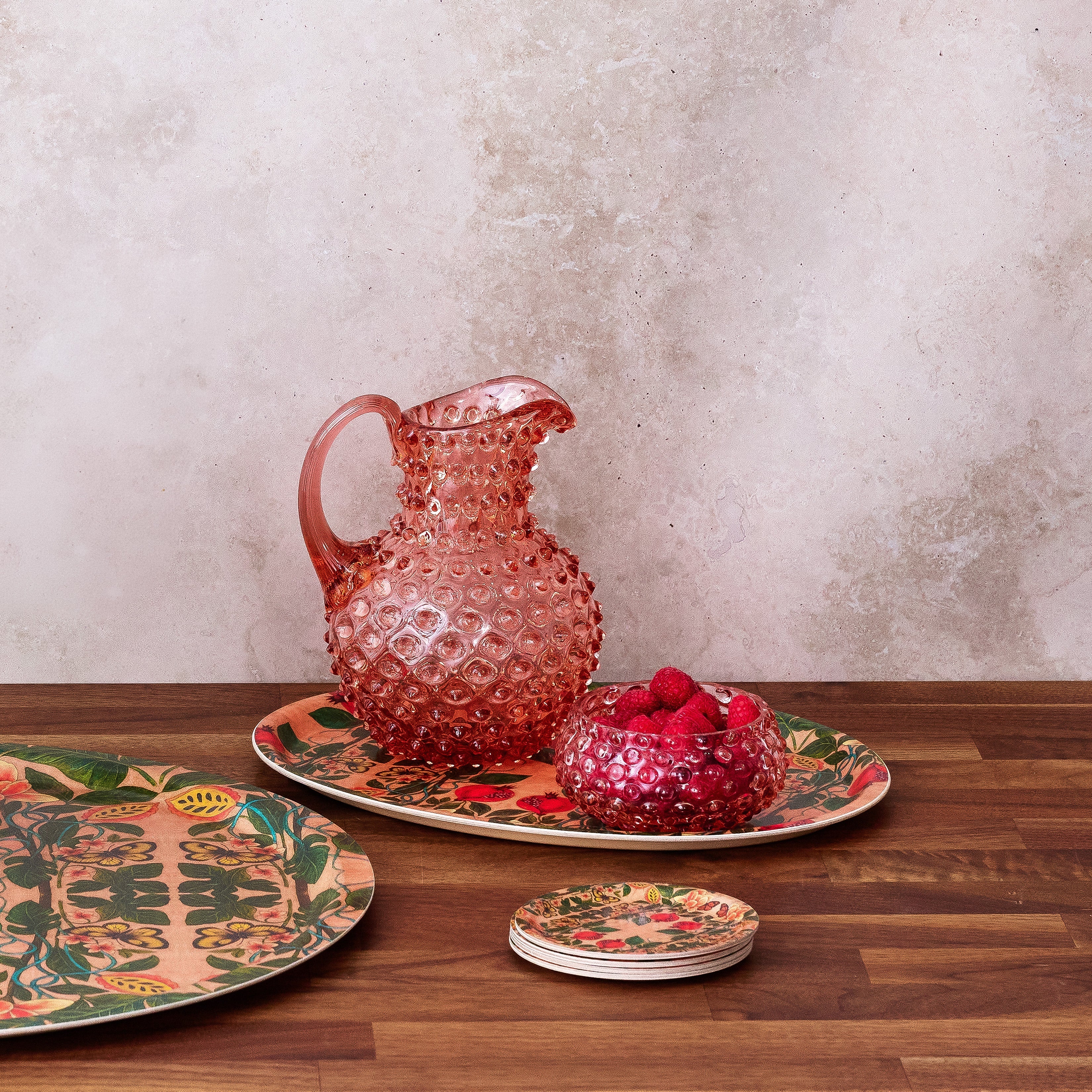 Pomegranate Migration Decorative Birchwood Tray - Mini Round - Set of 2