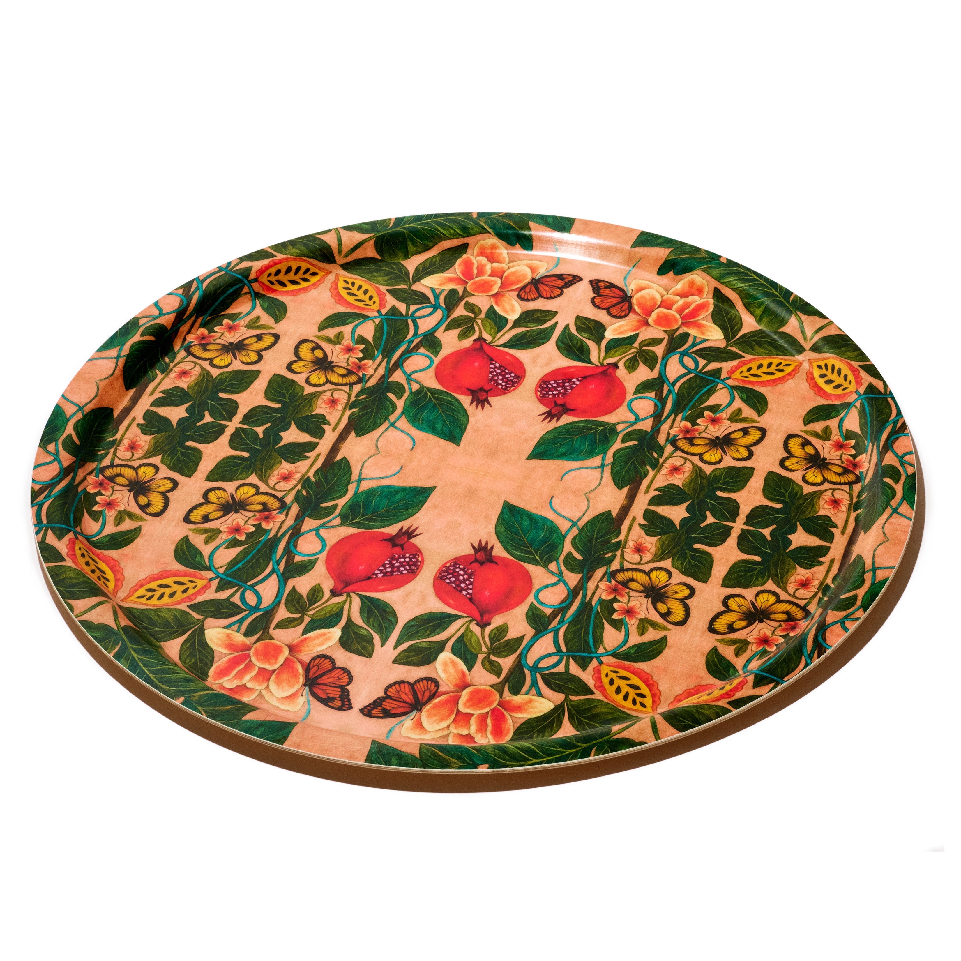 Pomegranate Migration Birchwood Decorative Tray - Round - Large
