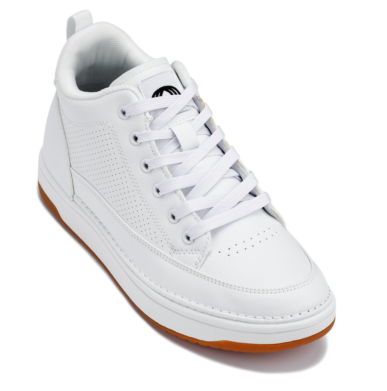 CALTO - Q272 - 2 Inches Taller (White & Gum Sole) -Elevated Leatherette Micro-Perforated Sneakers