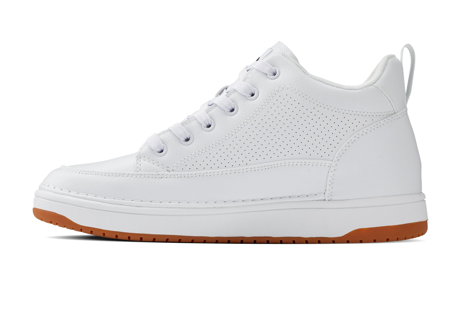 CALTO - Q272 - 2 Inches Taller (White & Gum Sole) -Elevated Leatherette Micro-Perforated Sneakers