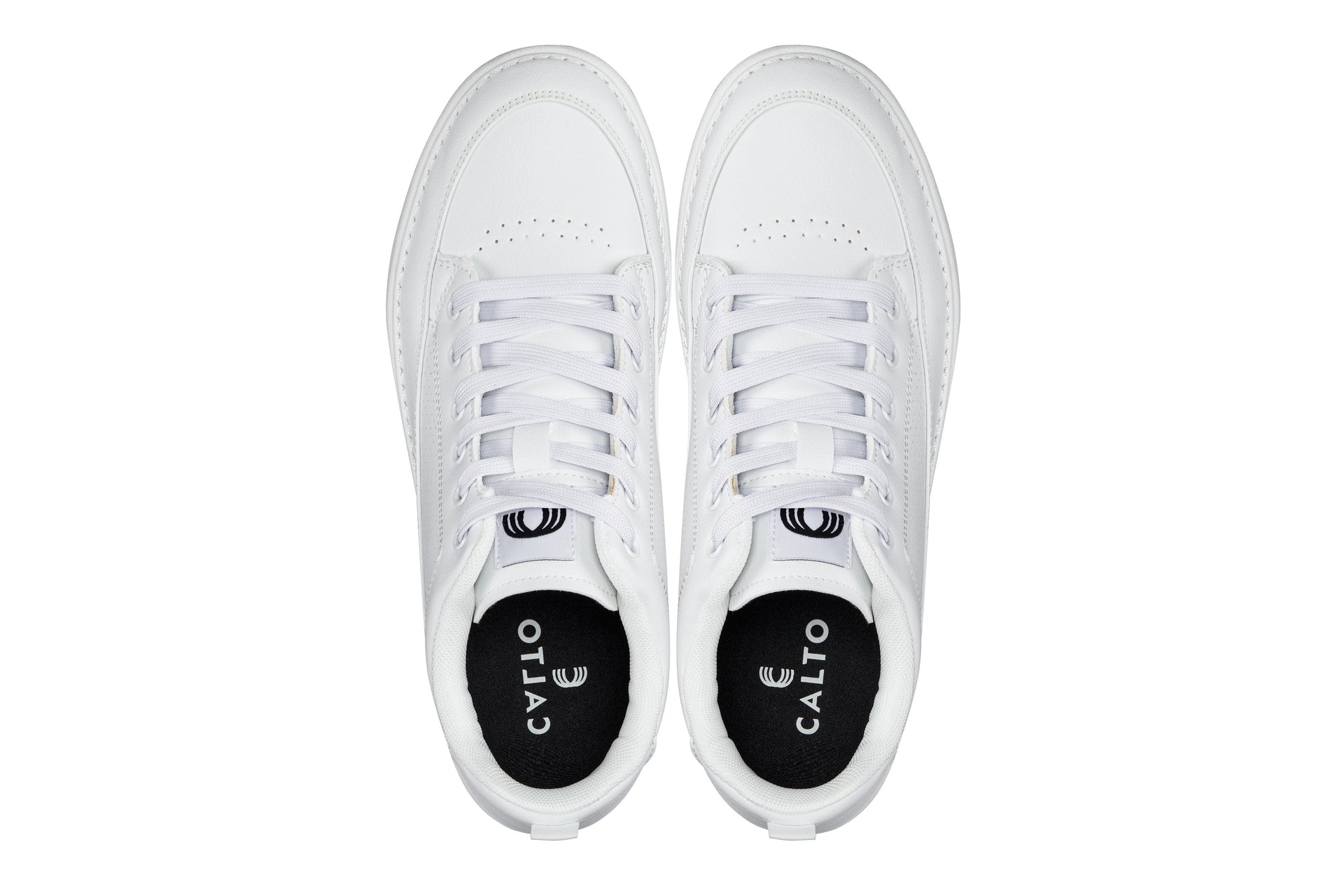 CALTO - Q272 - 2 Inches Taller (White & Gum Sole) -Elevated Leatherette Micro-Perforated Sneakers