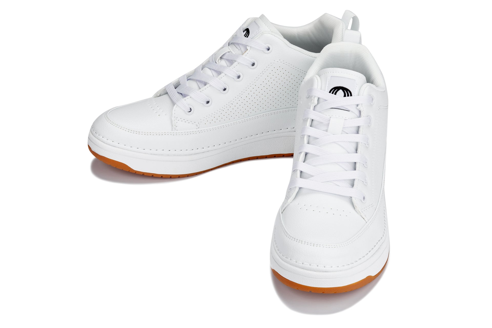 CALTO - Q272 - 2 Inches Taller (White & Gum Sole) -Elevated Leatherette Micro-Perforated Sneakers