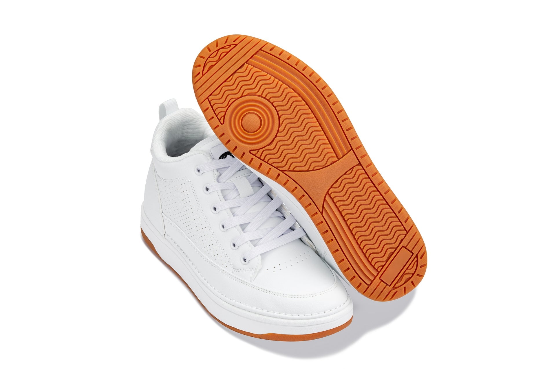 CALTO - Q272 - 2 Inches Taller (White & Gum Sole) -Elevated Leatherette Micro-Perforated Sneakers