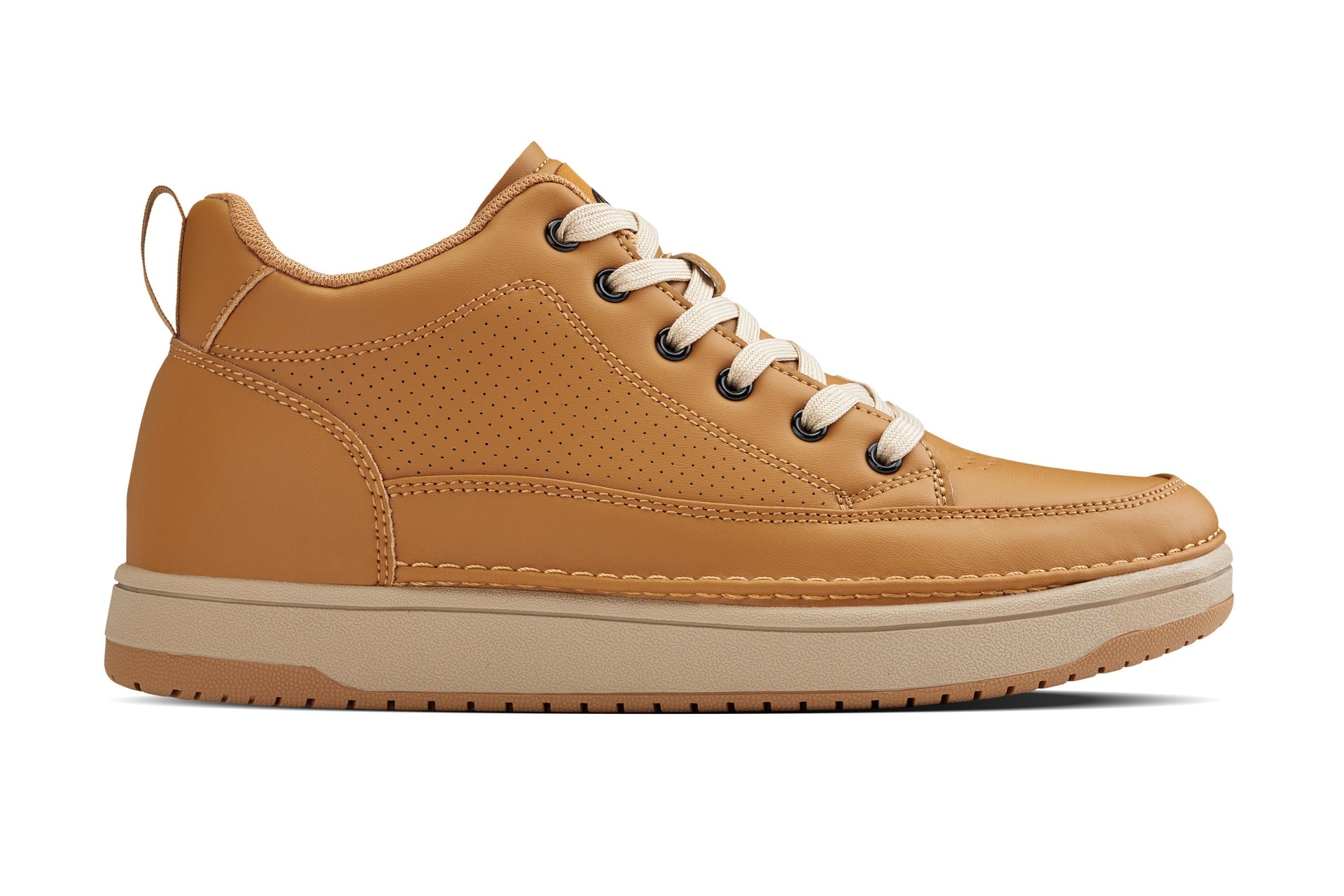 CALTO - Q274 - 2 Inches Taller (Camel Brown & Gum Sole) - Elevated Leatherette Micro-Perforated Sneakers