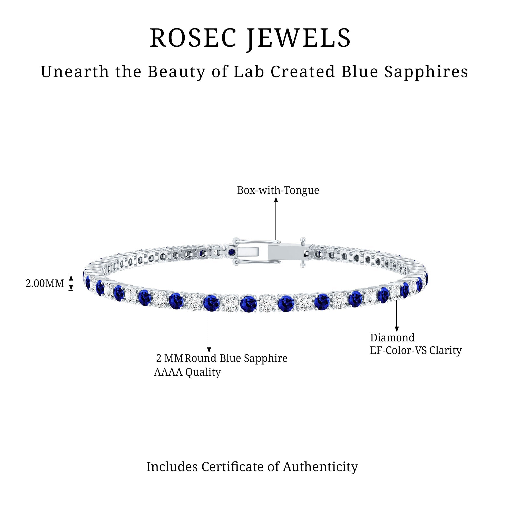 Certified Lab Grown Diamond and Sapphire Wedding Tennis Bracelet