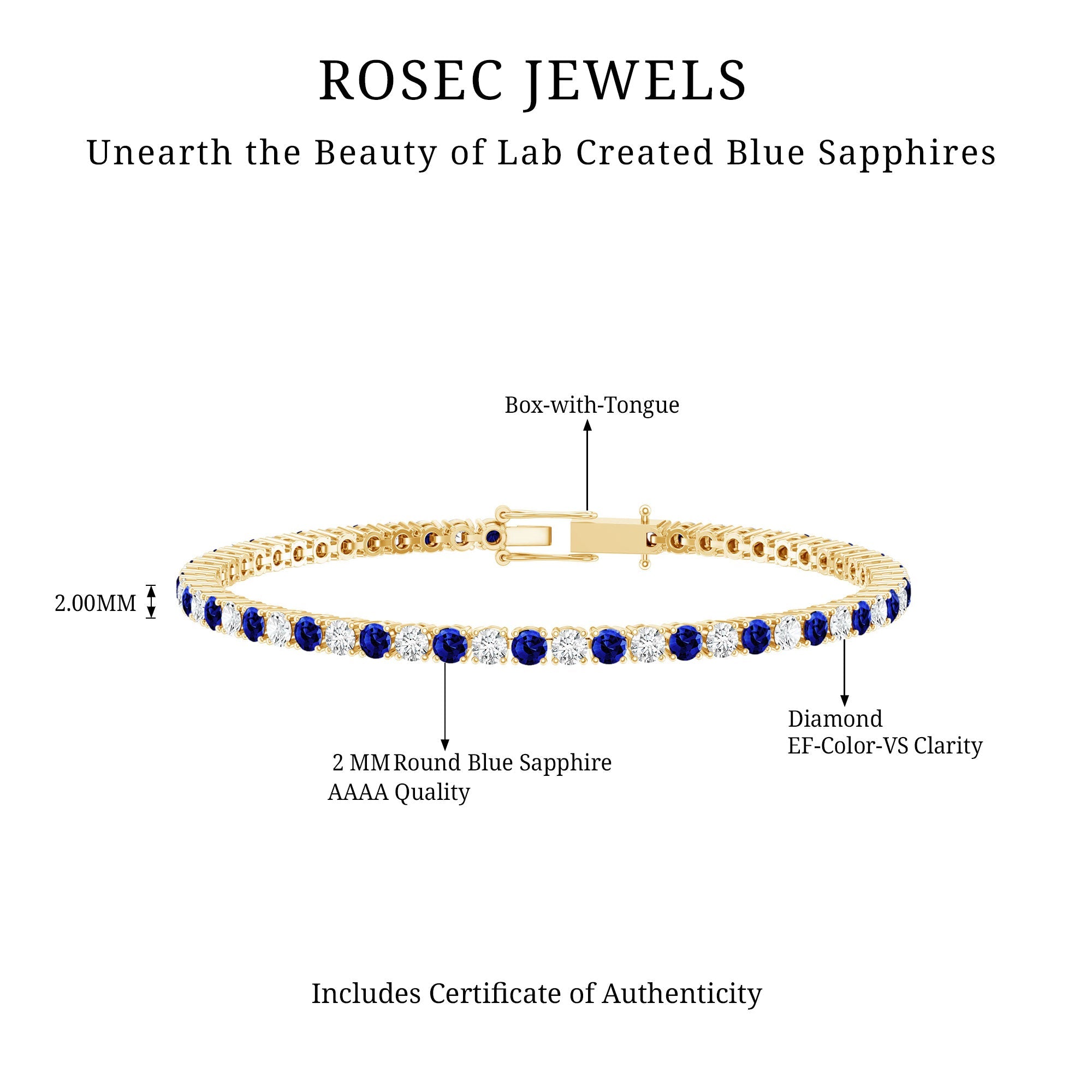 Certified Lab Grown Diamond and Sapphire Wedding Tennis Bracelet