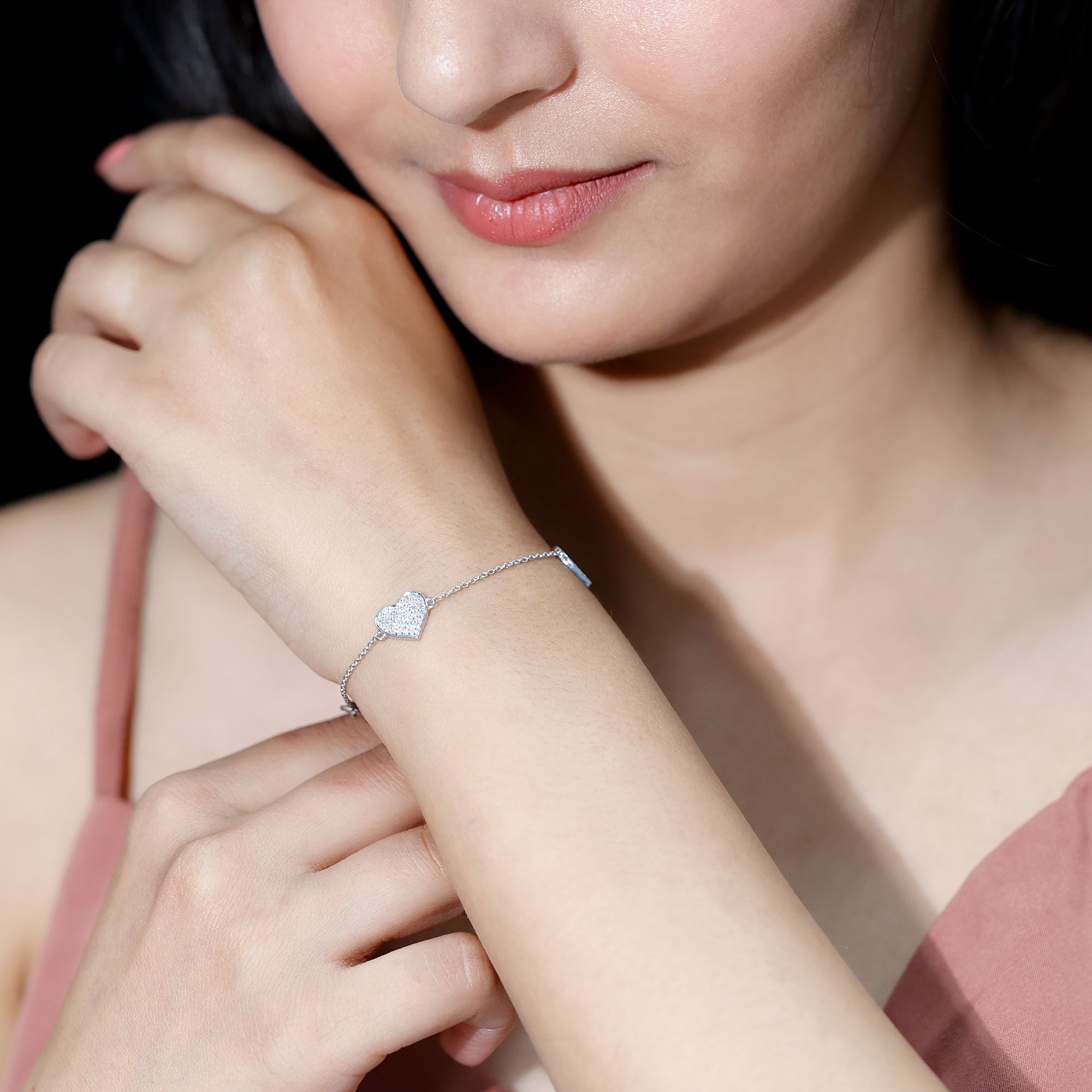Pave Set Lab Grown Diamond Heart Bracelet for Women