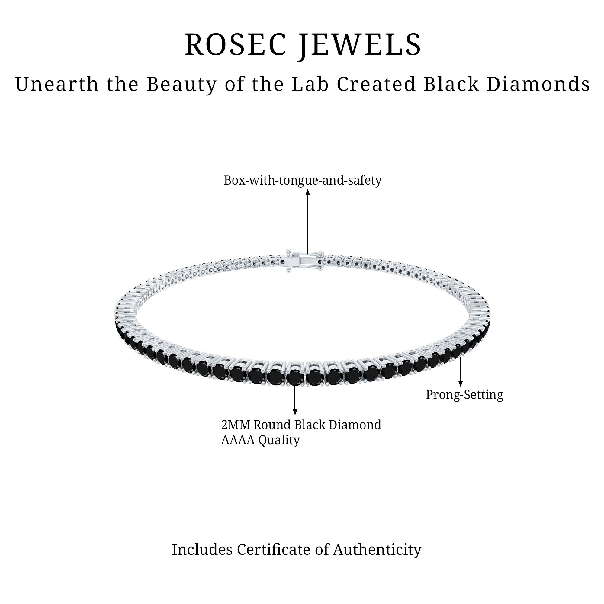 Certified Round Cut Lab Grown Black Diamond Tennis Bracelet