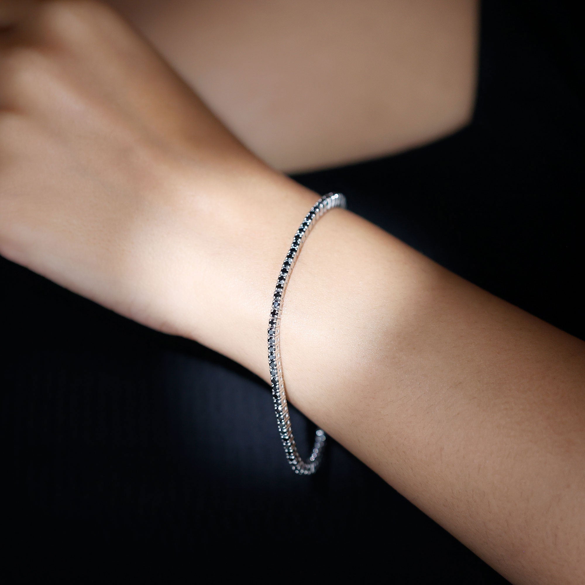 Certified Round Cut Lab Grown Black Diamond Tennis Bracelet