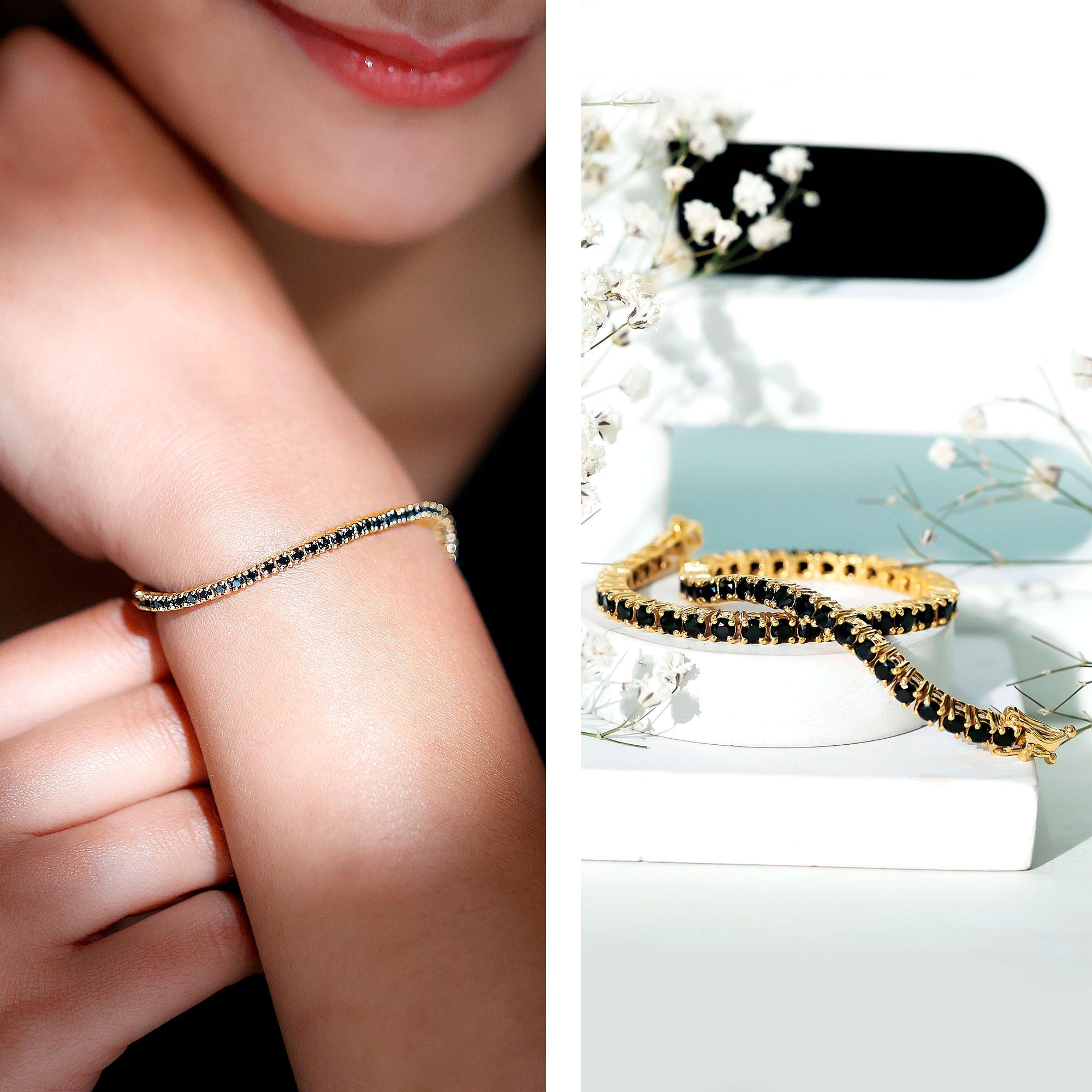 Certified Round Cut Lab Grown Black Diamond Tennis Bracelet