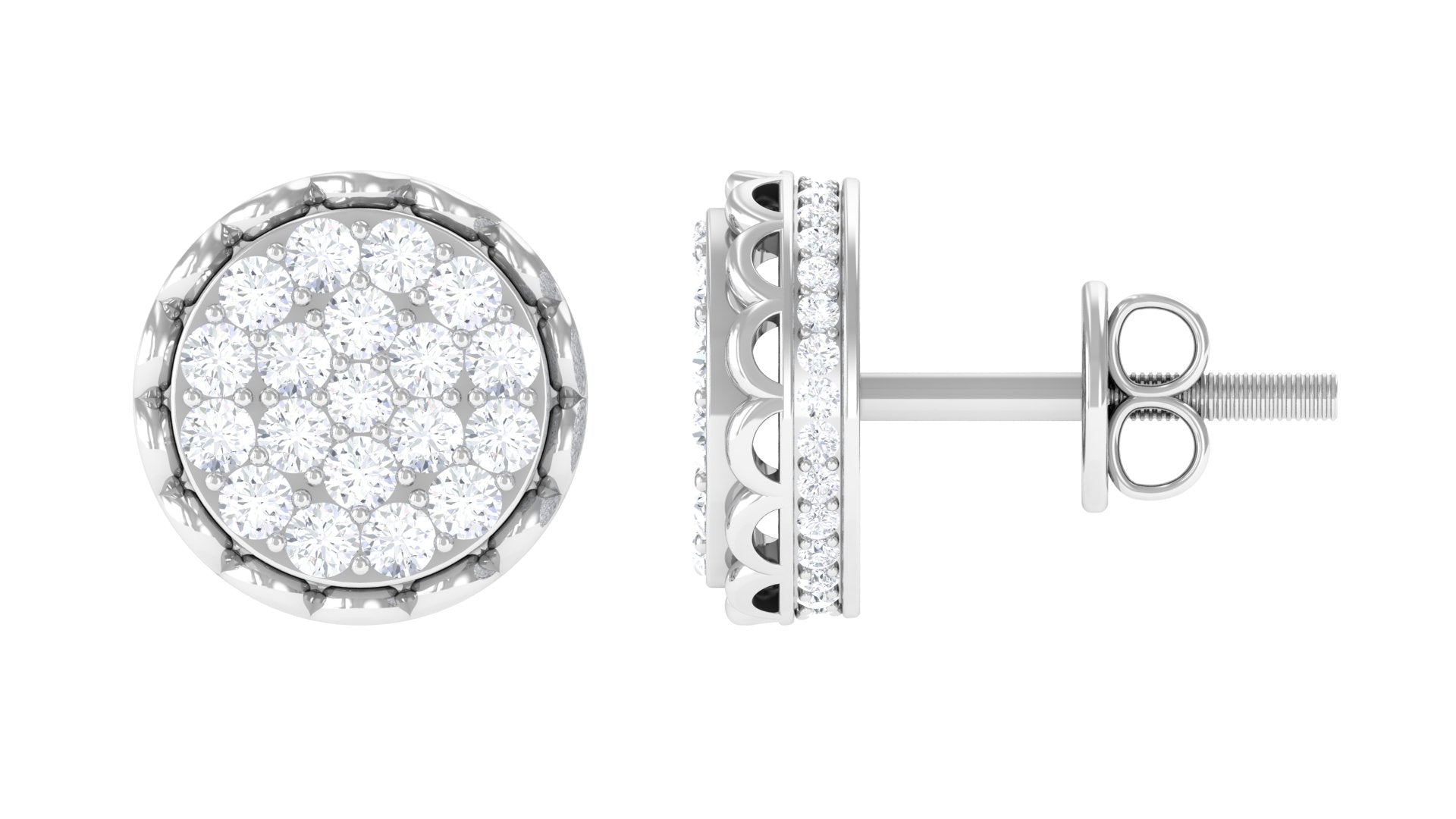 Natural Diamond Cluster Stud Earrings with Screw Back