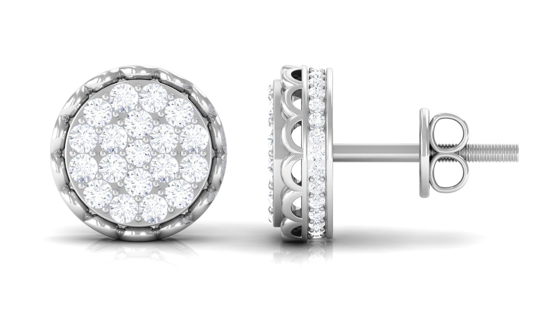 Natural Diamond Cluster Stud Earrings with Screw Back