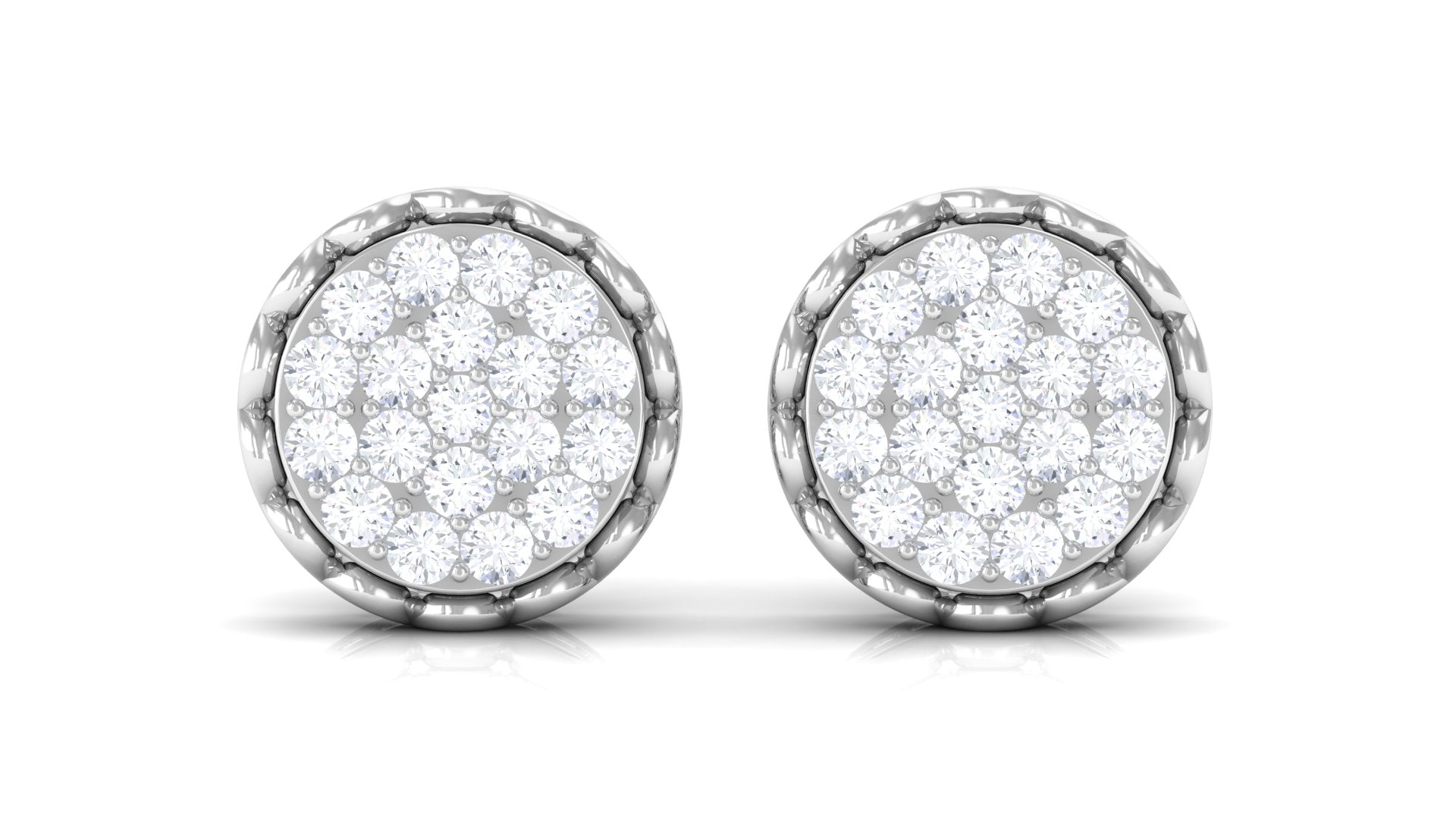 Natural Diamond Cluster Stud Earrings with Screw Back