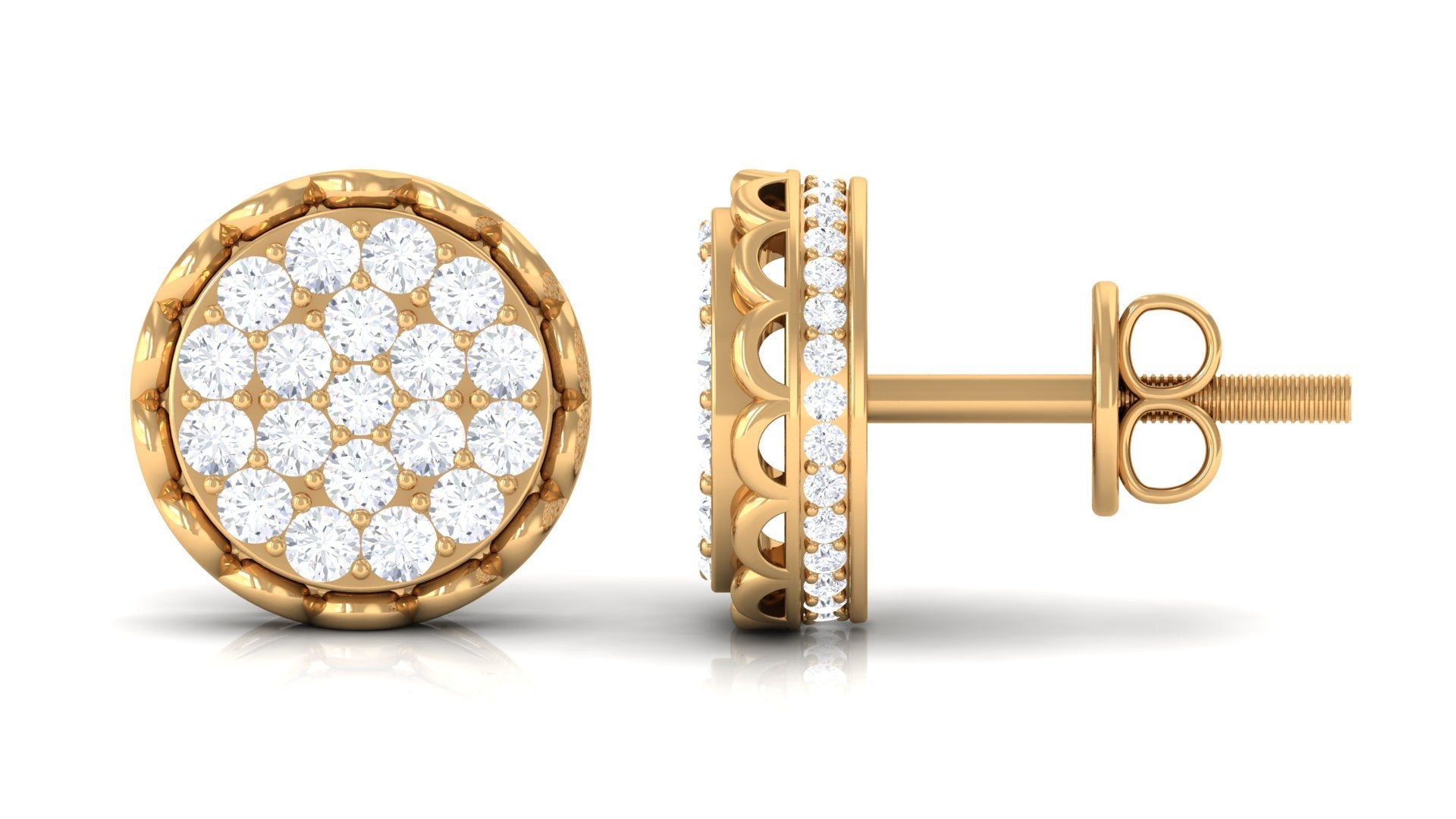 Natural Diamond Cluster Stud Earrings with Screw Back