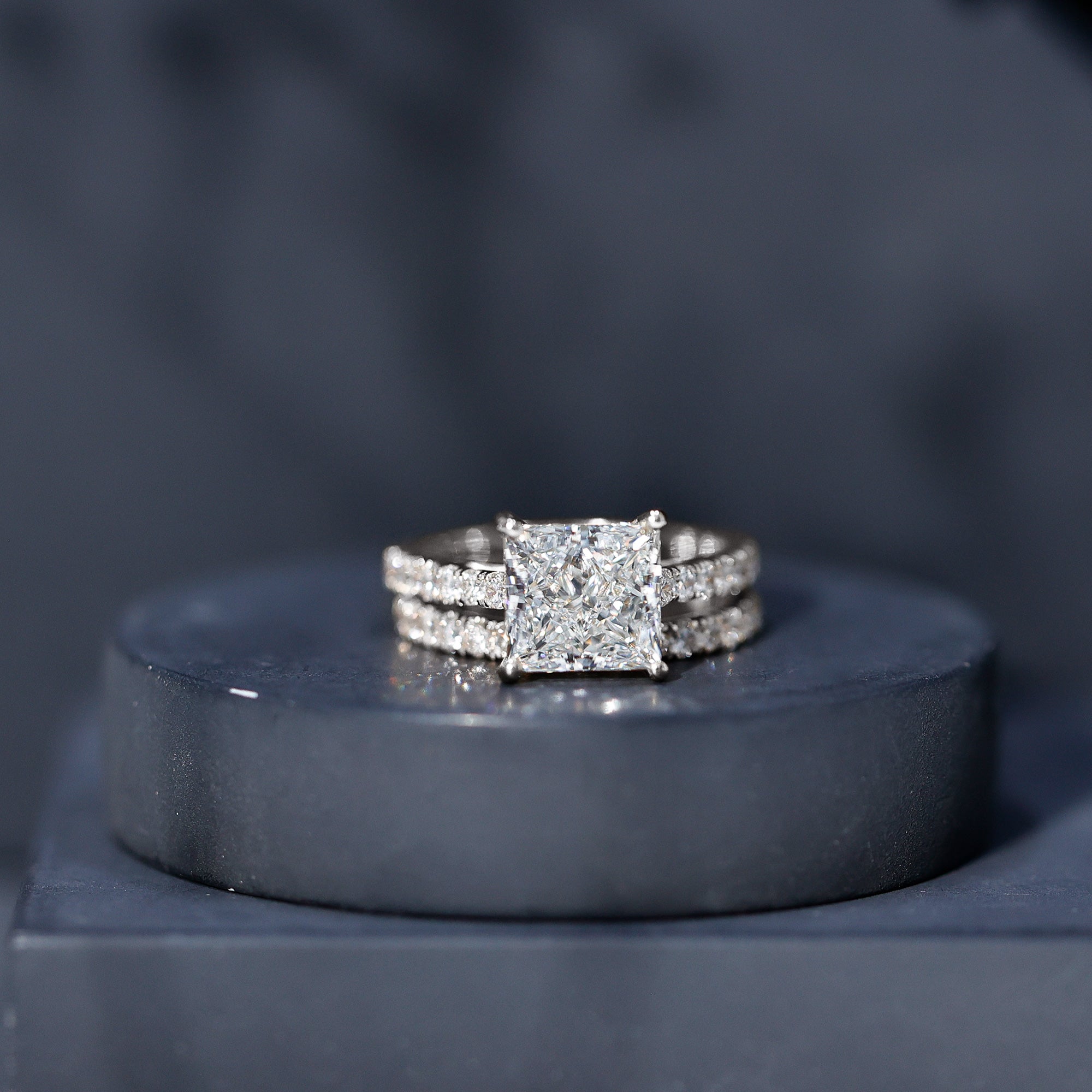 IGI Certified 4 Carat Princess Cut Lab Grown Diamond Engagement Ring With Wedding Band