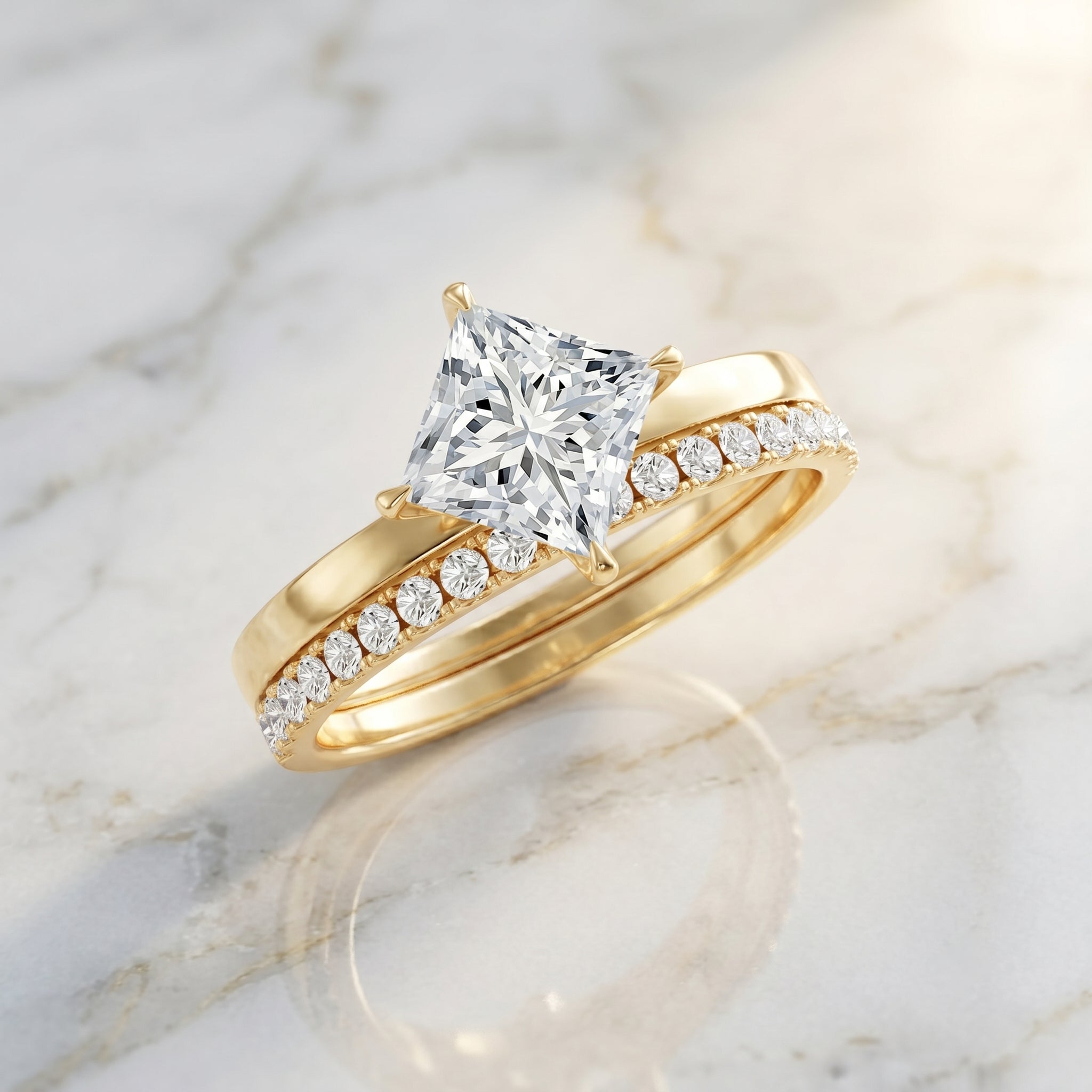 IGI Certified 2 Carat Lab Grown Diamond Princess Cut Bridal Ring Set for Her