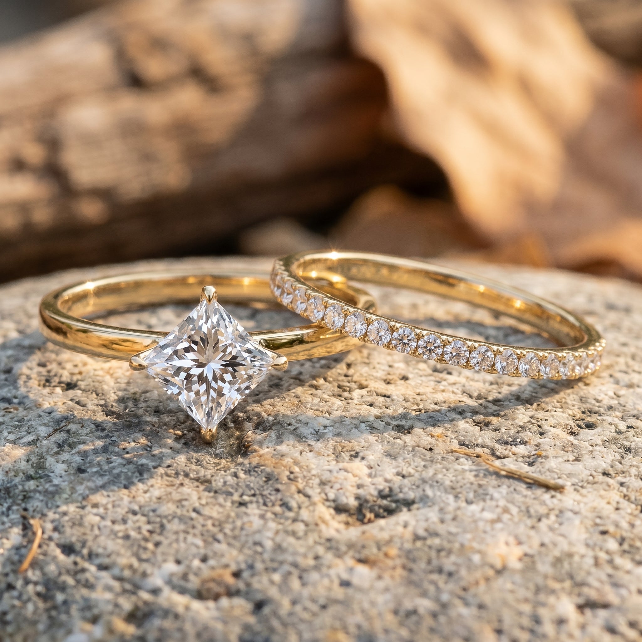IGI Certified 2 Carat Lab Grown Diamond Princess Cut Bridal Ring Set for Her