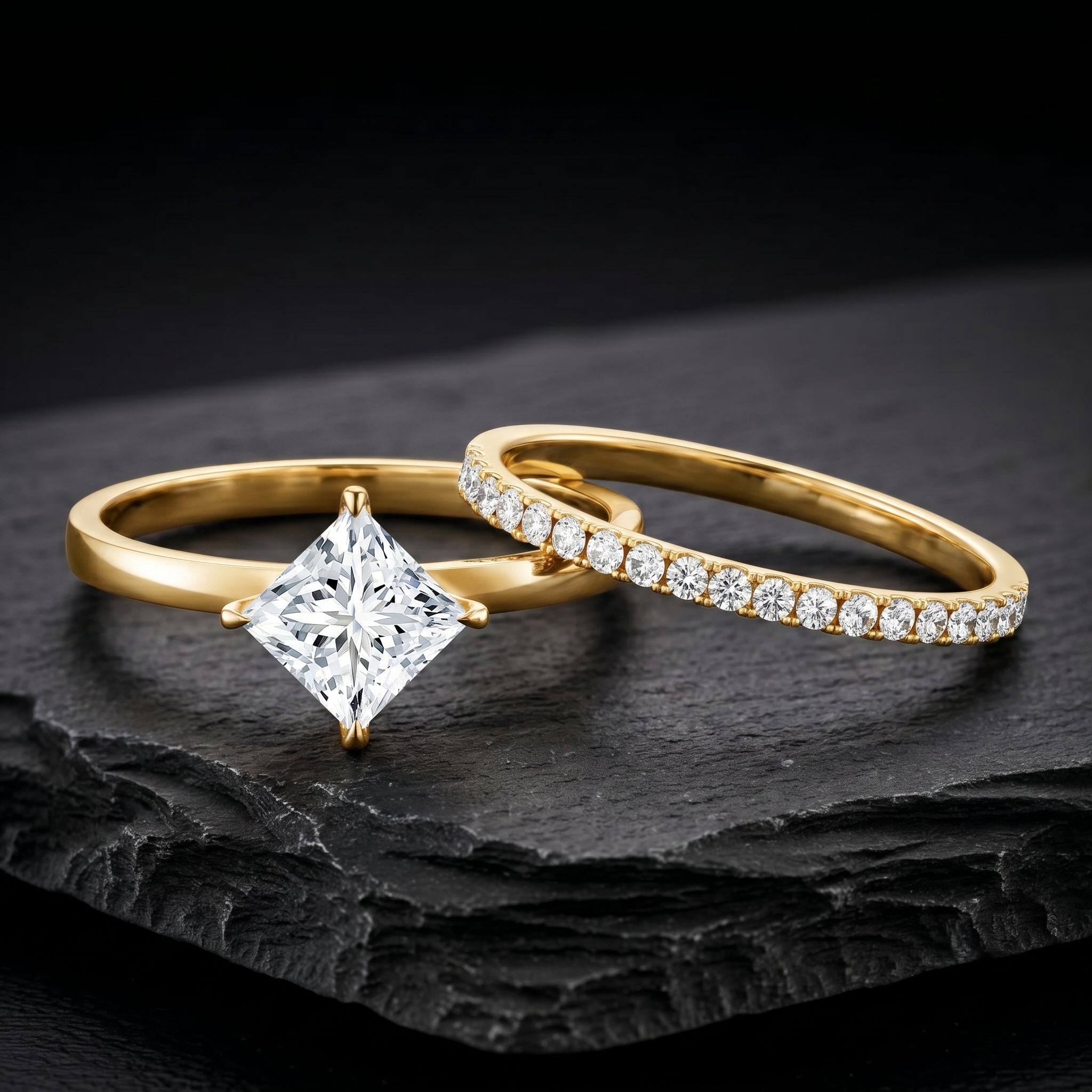 IGI Certified 2 Carat Lab Grown Diamond Princess Cut Bridal Ring Set for Her