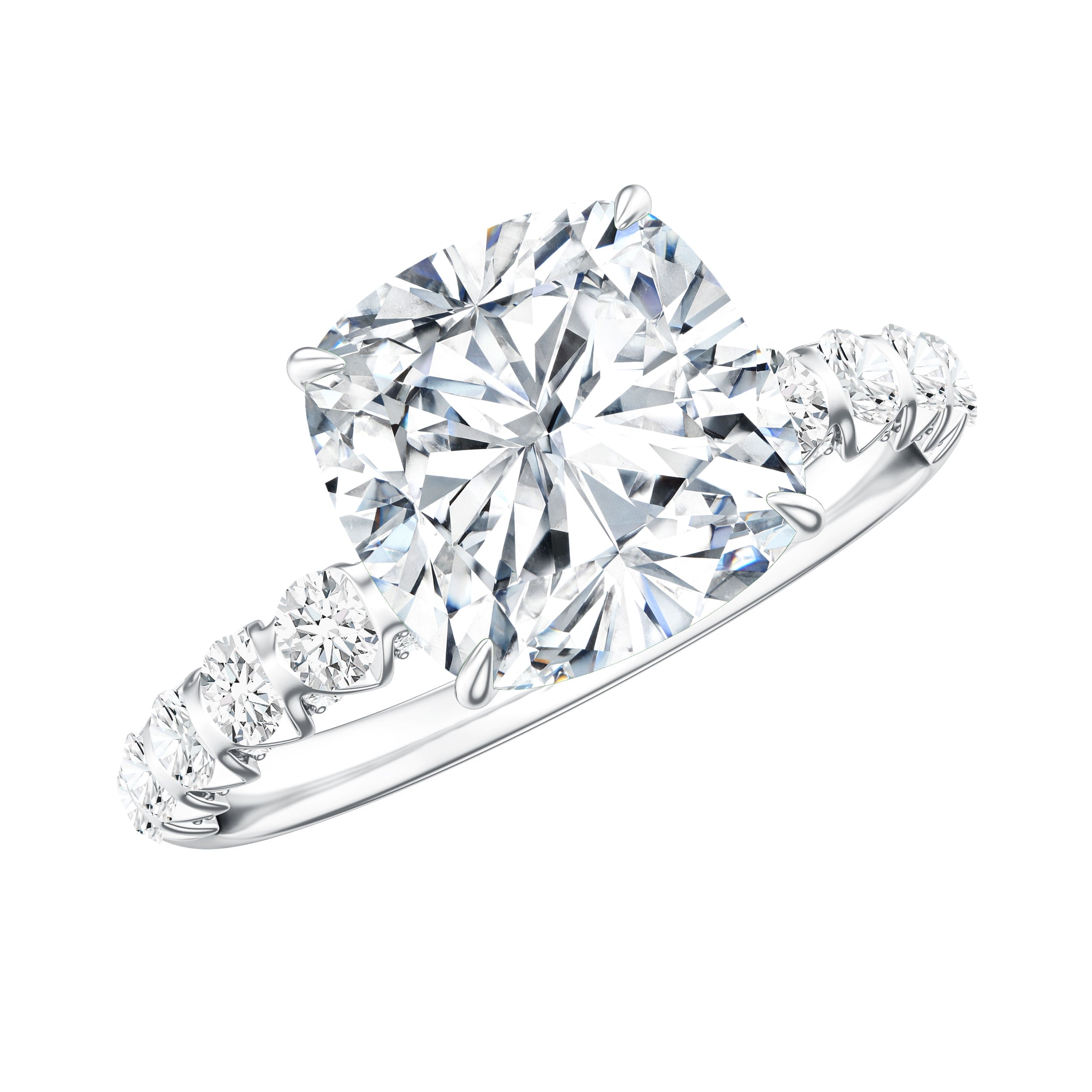 IGI Certified 2 Carat Cushion Cut Lab Grown Diamond Engagement Ring with Side Stones