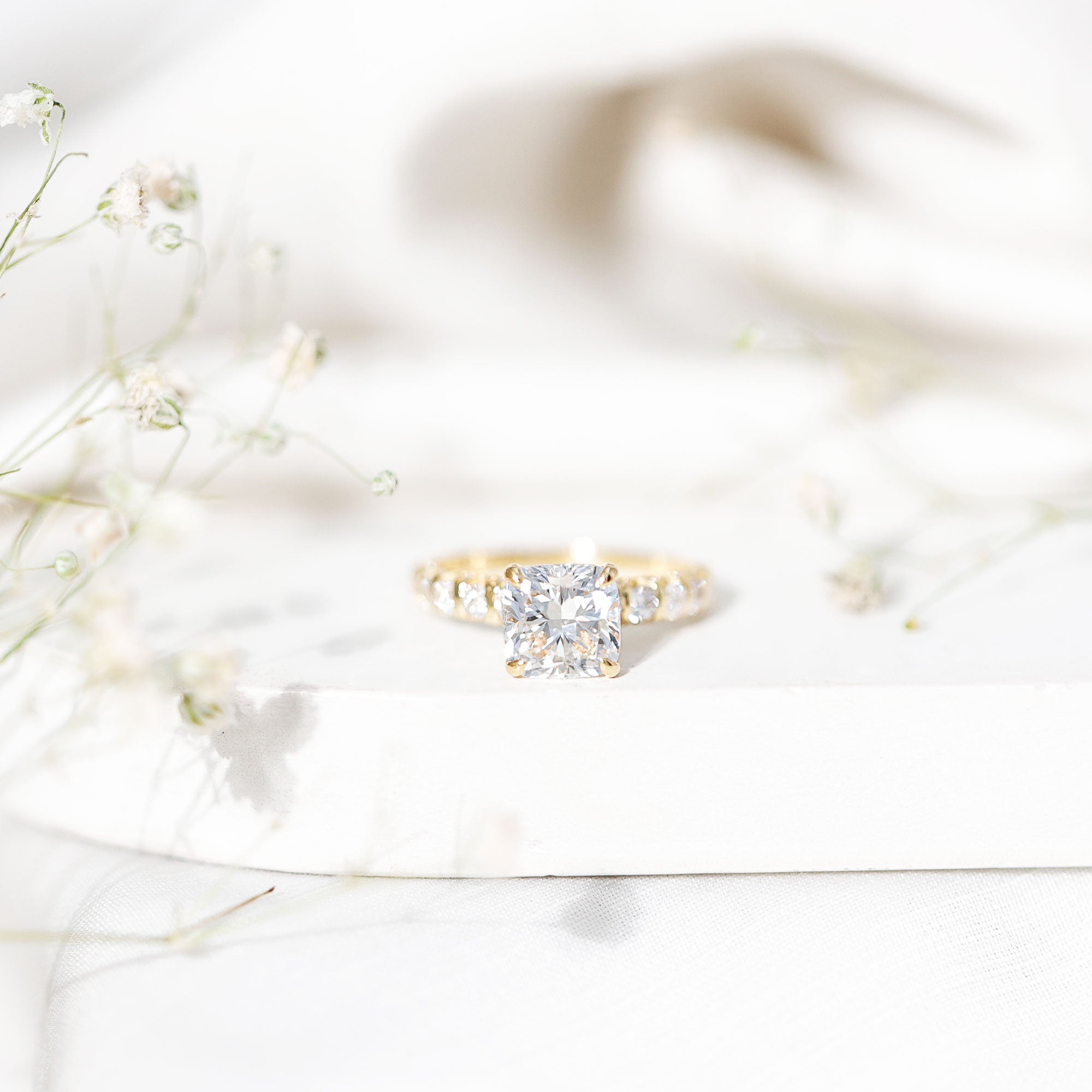 IGI Certified 2 Carat Cushion Cut Lab Grown Diamond Engagement Ring with Side Stones