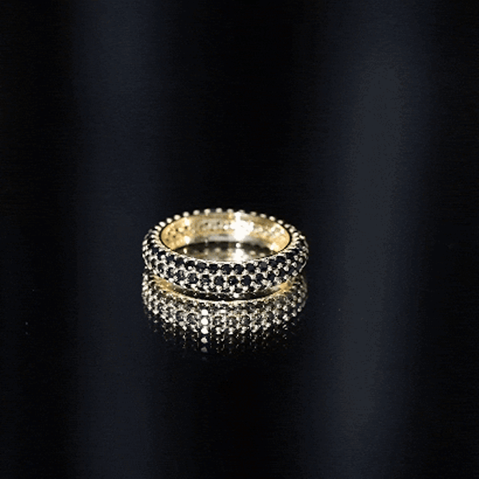 Certified Black Onyx Three Row Eternity Band Ring for Women