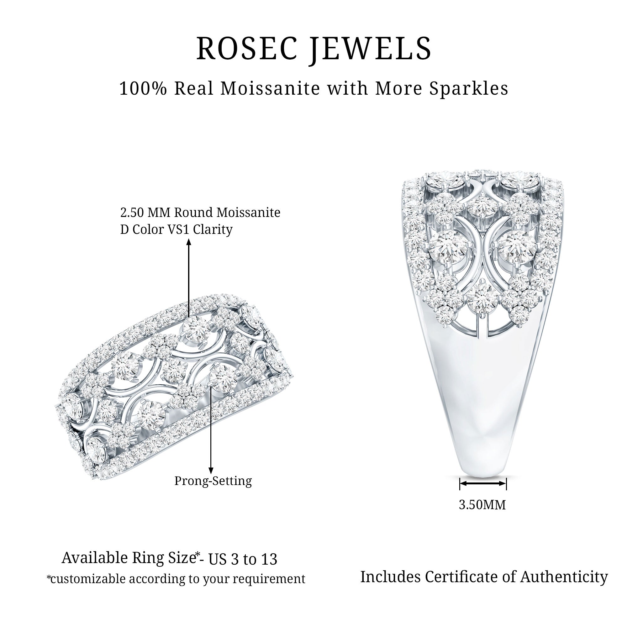 Certified Moissanite Vintage Wedding Band Ring