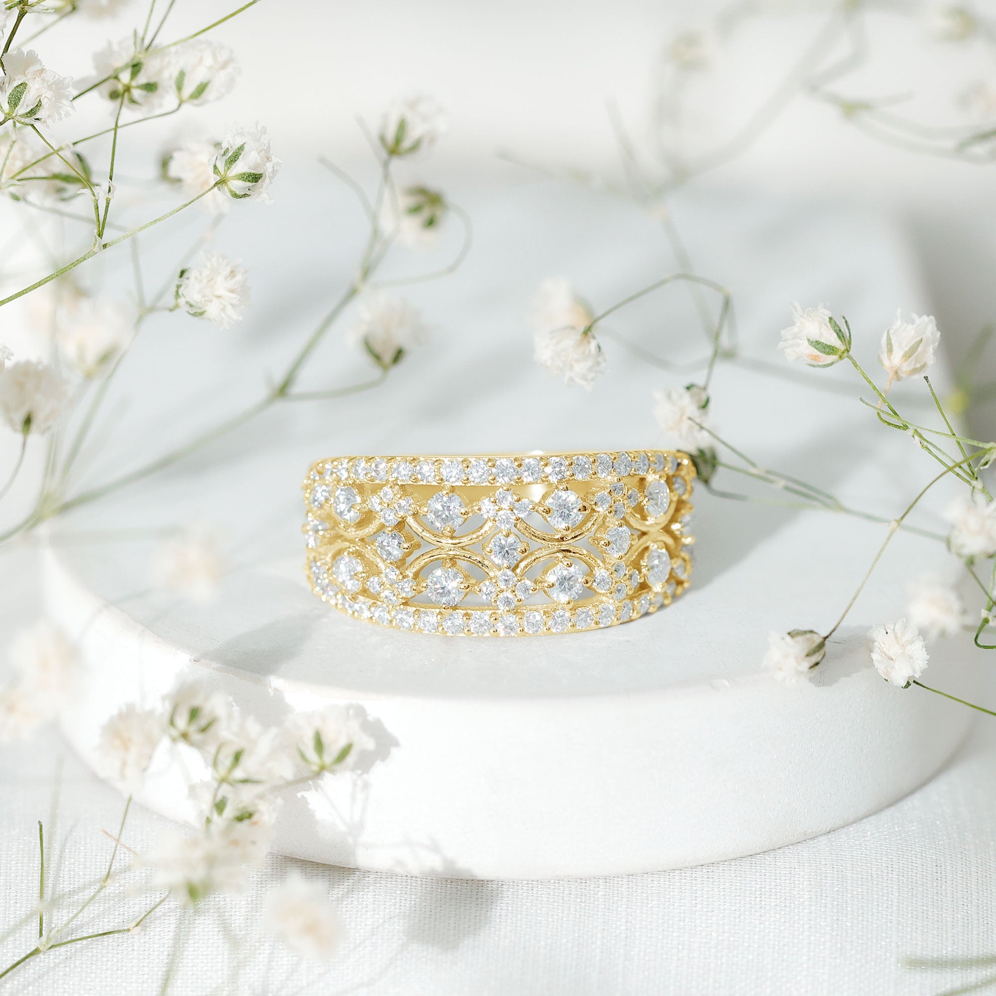 Certified Moissanite Vintage Wedding Band Ring