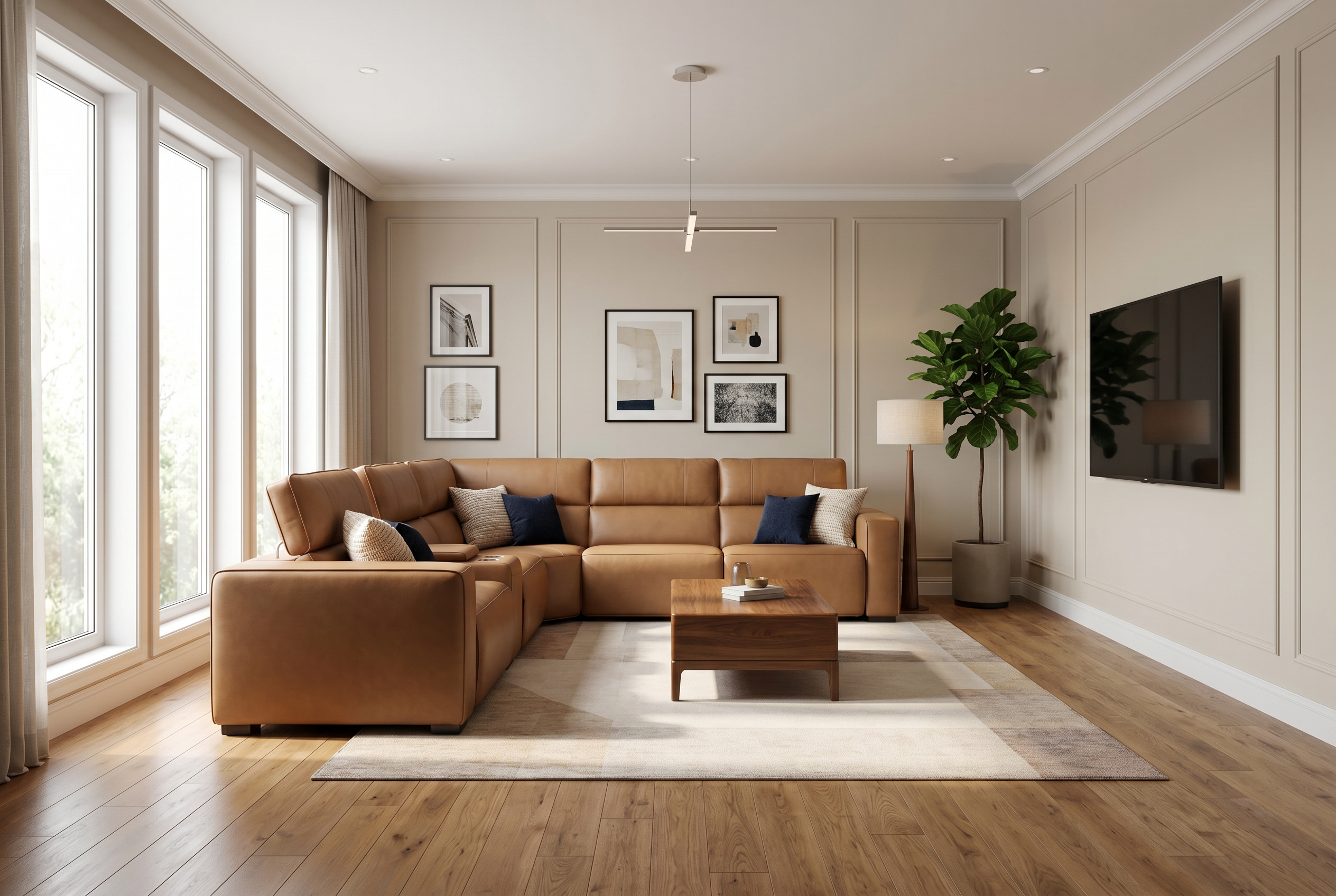 Rally Pro Caramel 6-Piece Power Reclining Sectional with Console and Immersive Sound System