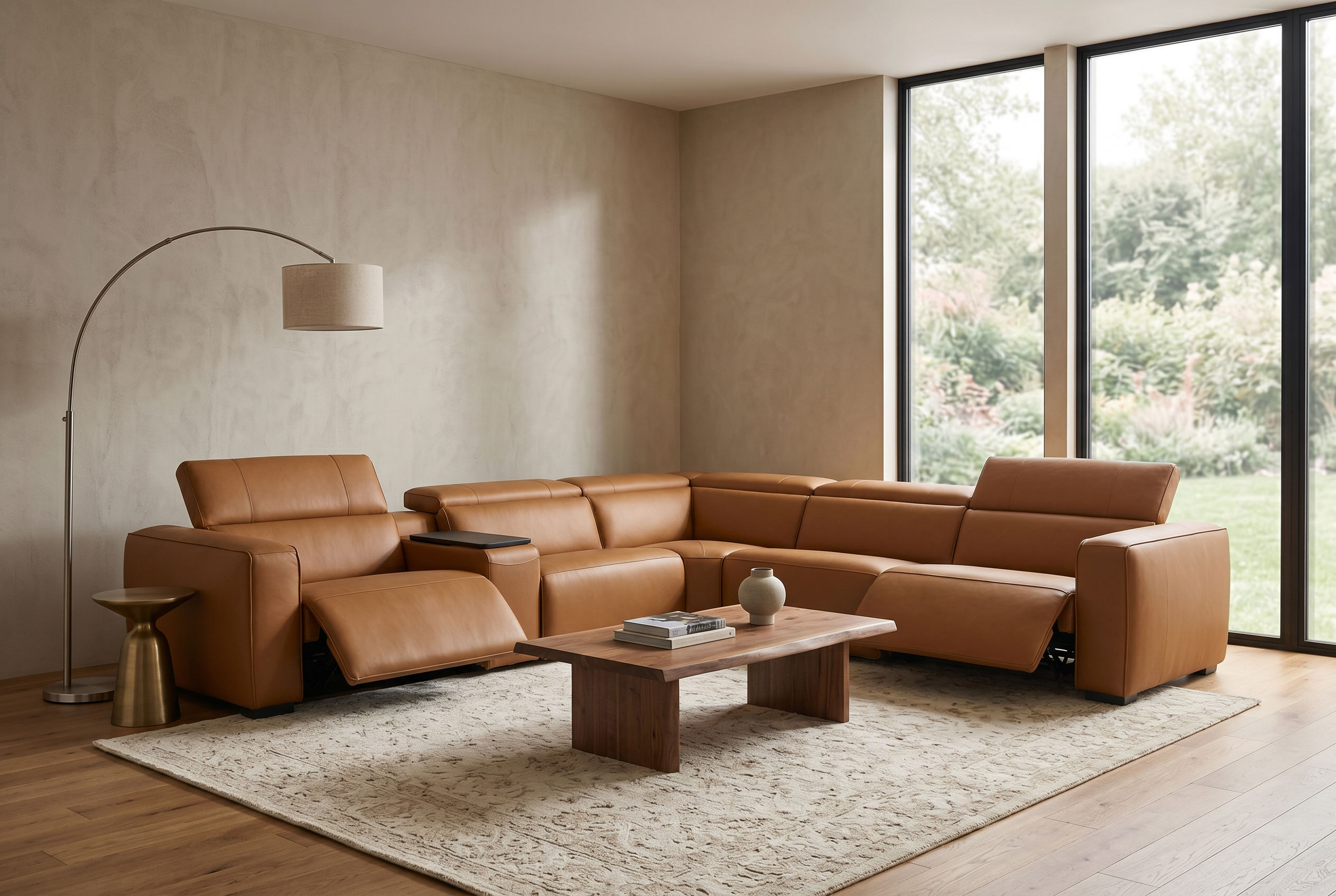 Rally Pro Caramel 6-Piece Power Reclining Sectional with Console and Immersive Sound System