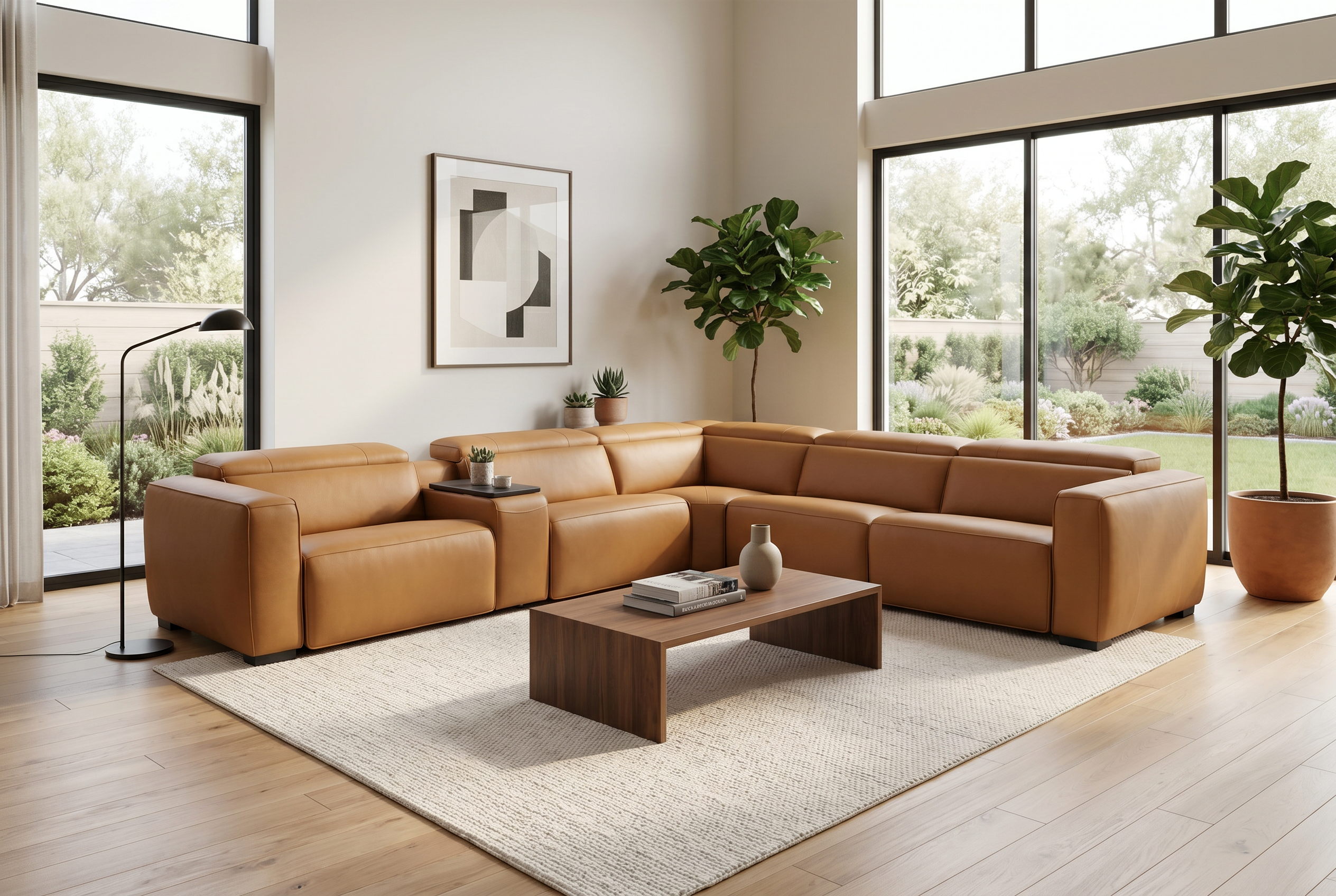 Rally Pro Caramel 6-Piece Power Reclining Sectional with Console and Immersive Sound System