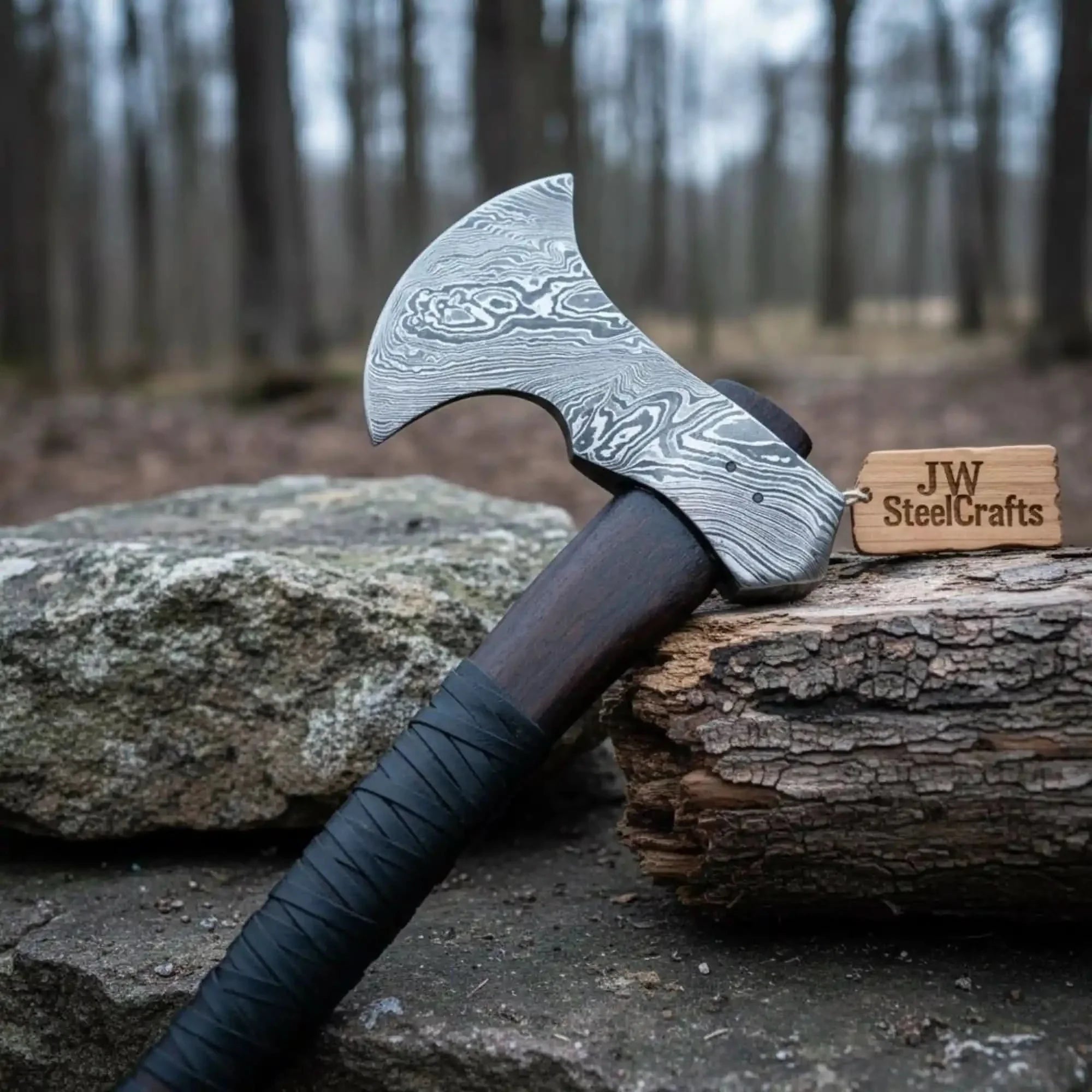 Bearded Bushcraft Hatchet with Damascus Blade