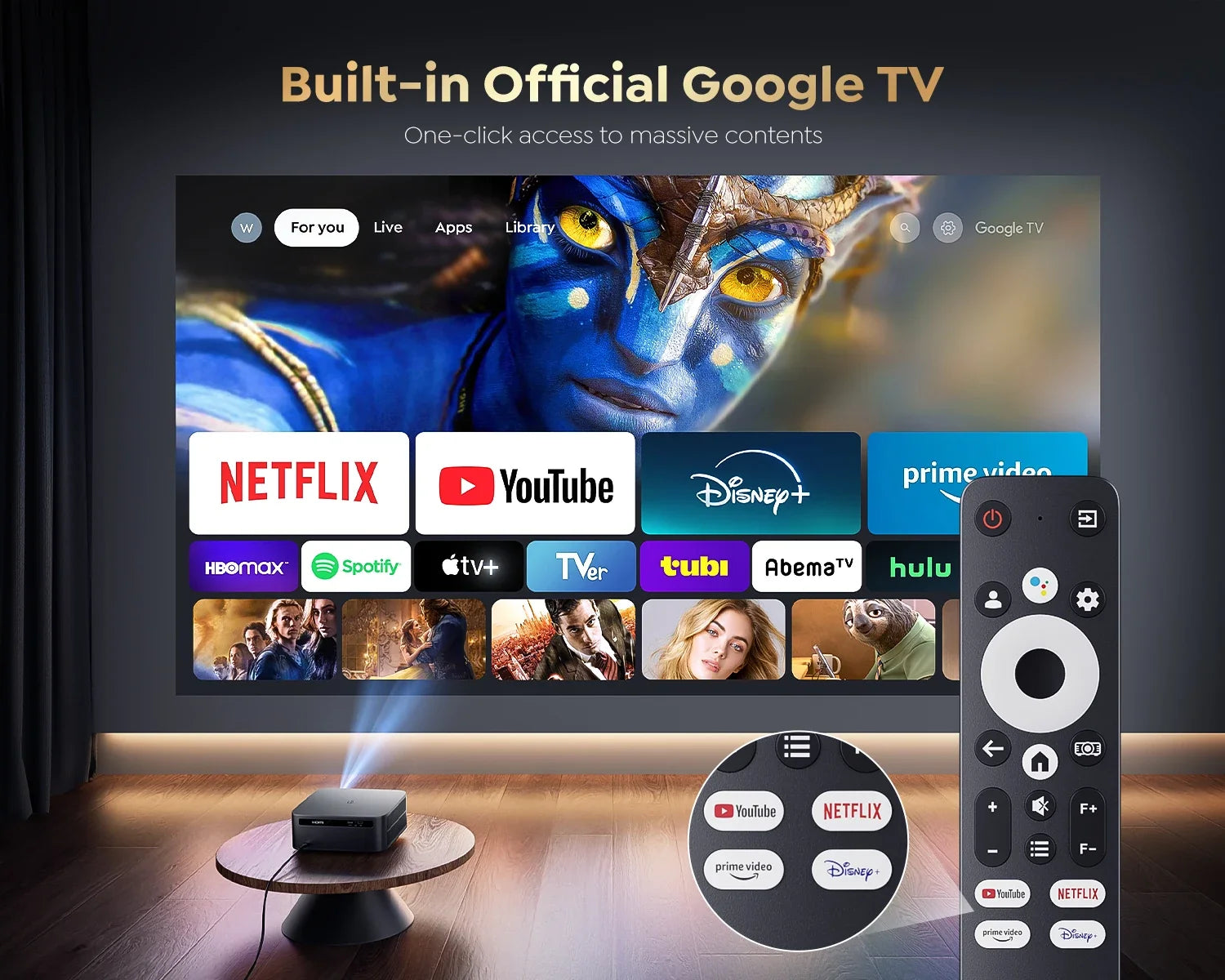 High Brightness 4k Android Projector 45000Lumens Auto Focus WIFI 6 BT5.2 Dolby Home Movie Theater Google TV Smart Projectors