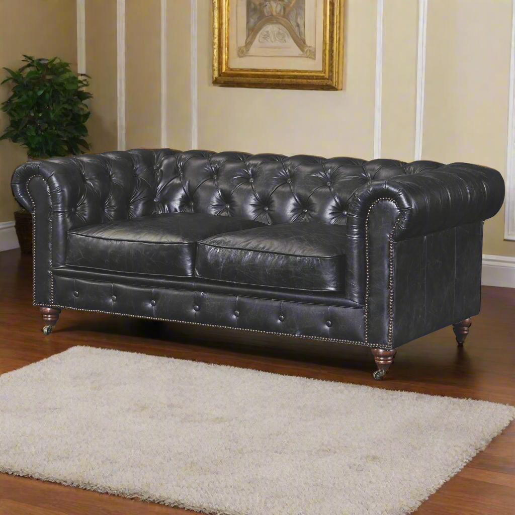 Pre-Order Century Chesterfield Love Seat - Slate Leather