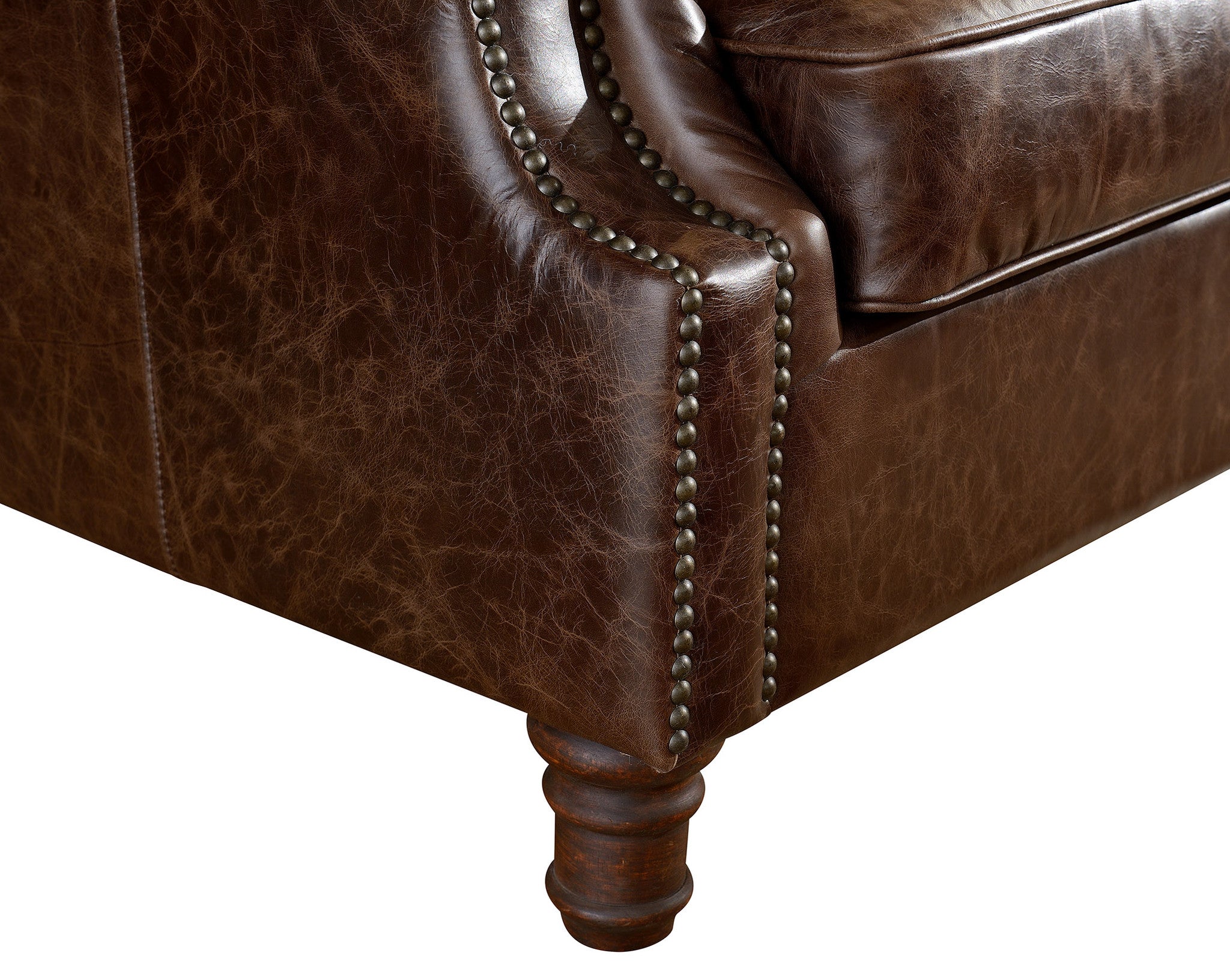English Rolled Arm Sofa - Dark Brown Leather