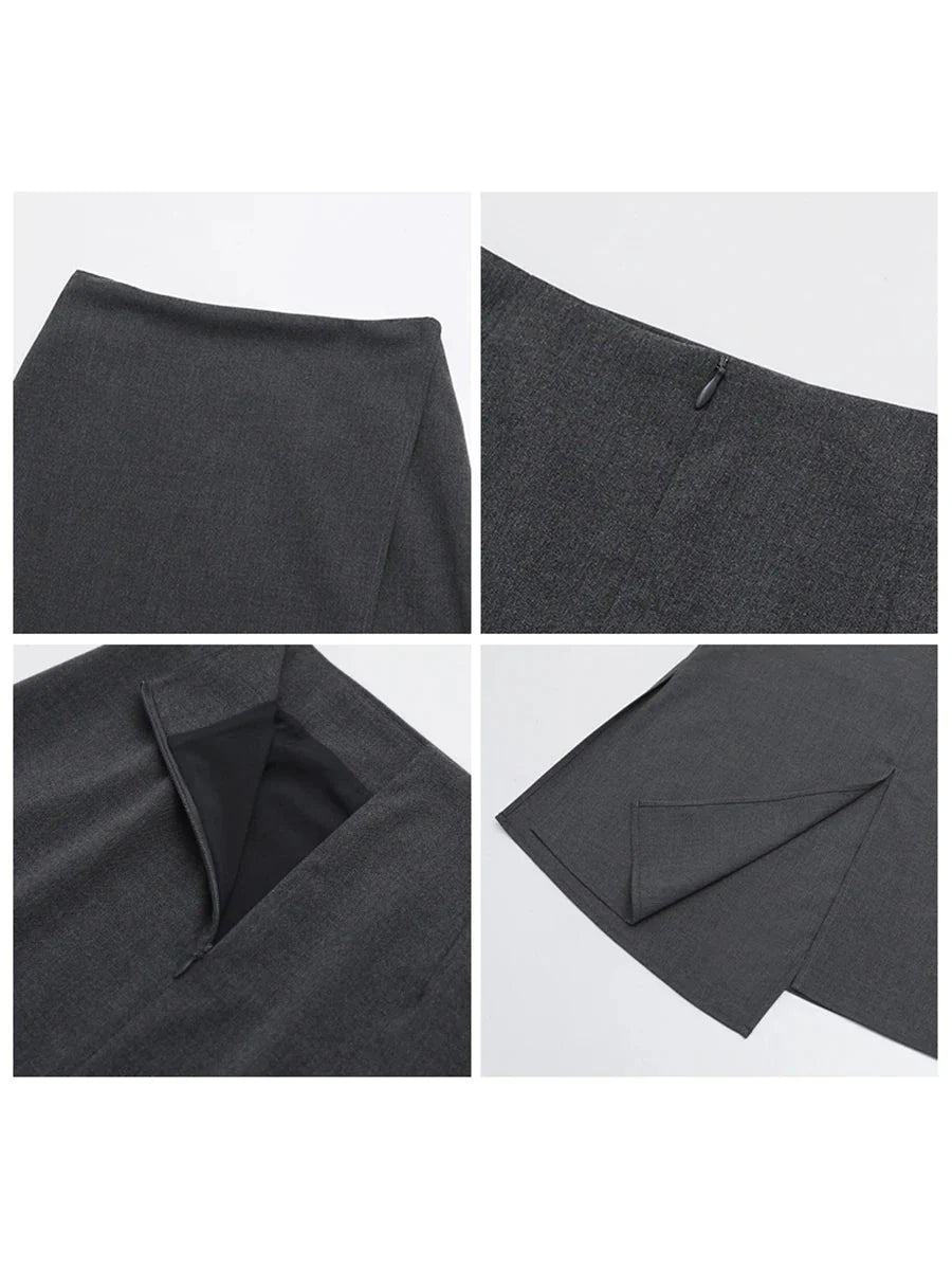 Casual Straight Tube Skirt Irregular Slit Design