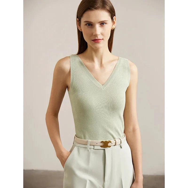 Women’s V-Neck Knitted Tank Top Minimalist Summer Vest