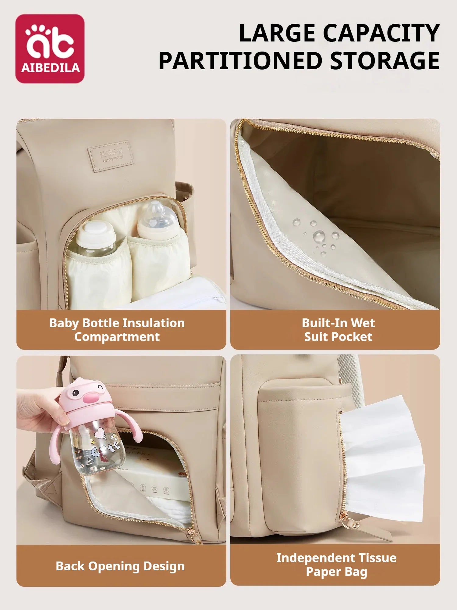 Aibedila Diaper Bag Backpack Women's Bag Backpack Baby Diaper Bag