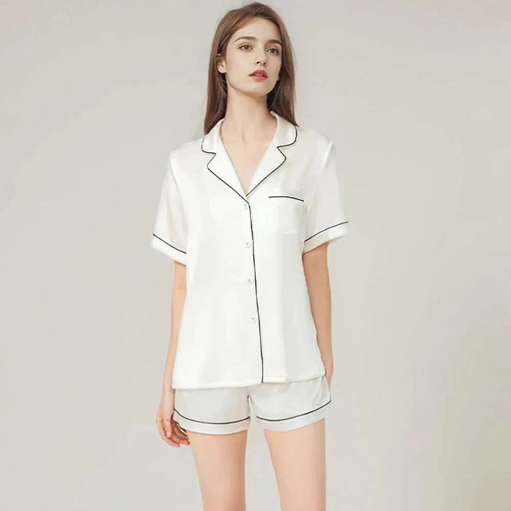 Real Mulberry Silk Pajama Set: Short Sleeve & Shorts